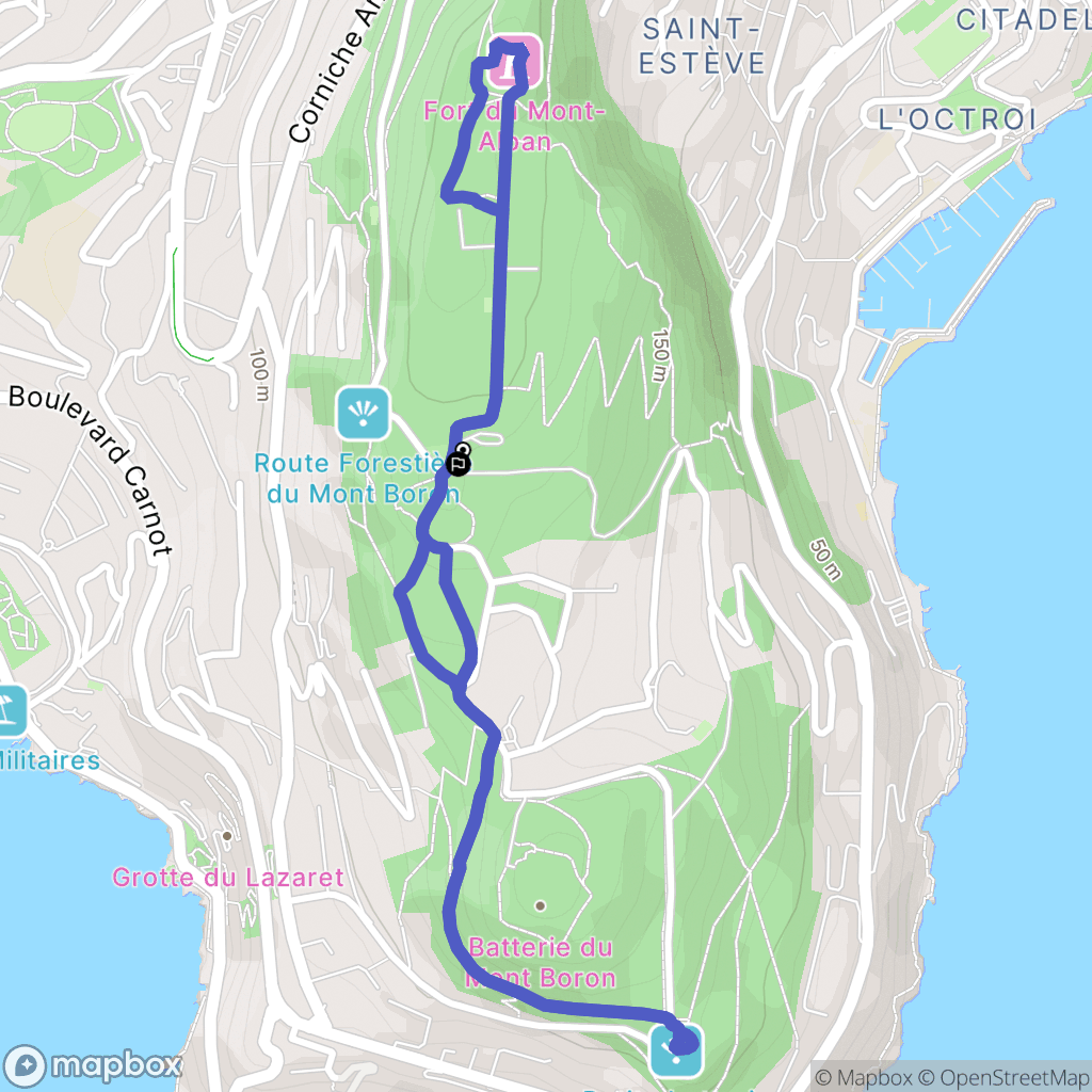 Nice : carte du parcours de randonnée - France