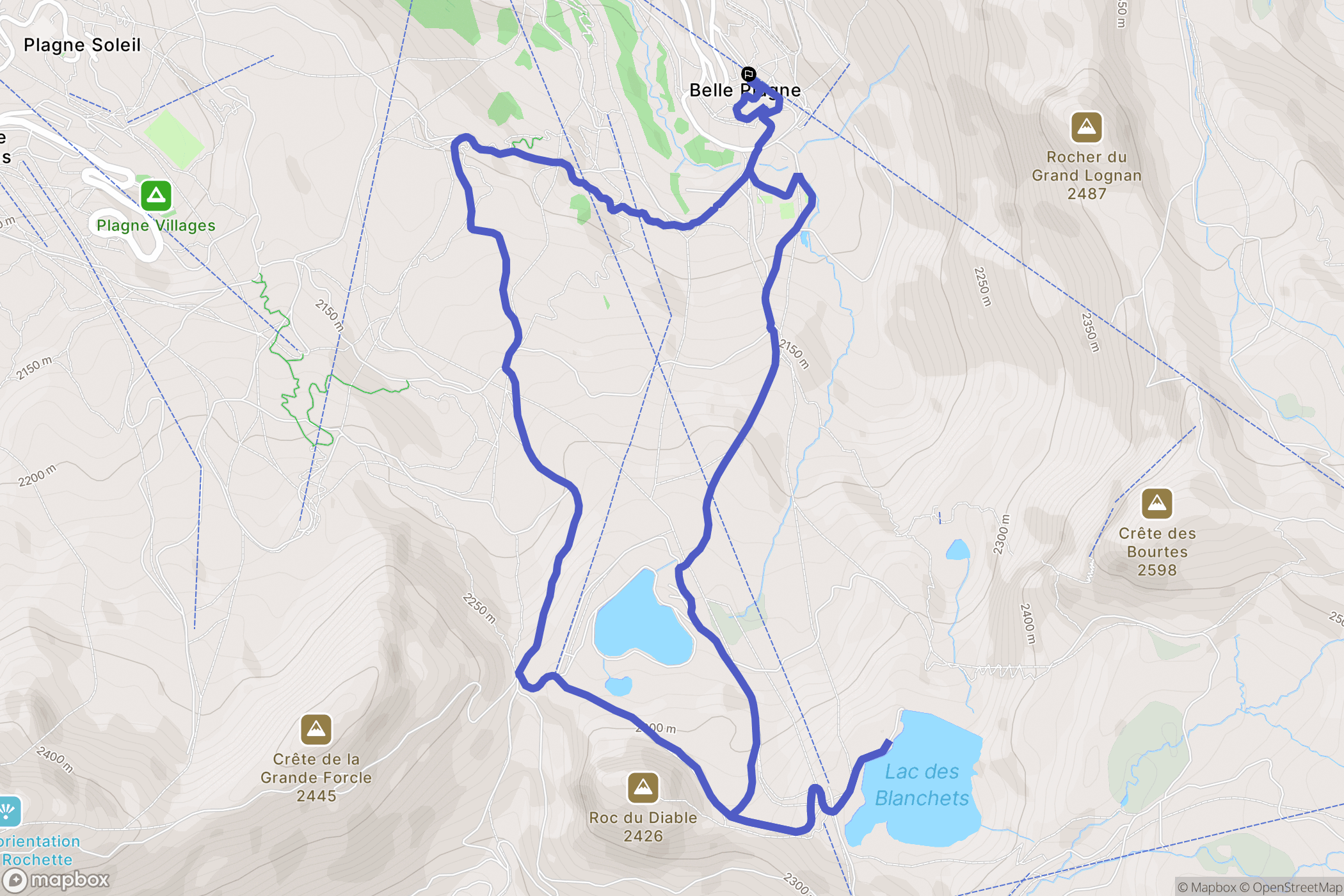 La Plagne-Tarentaise : carte du parcours de randonnée - France