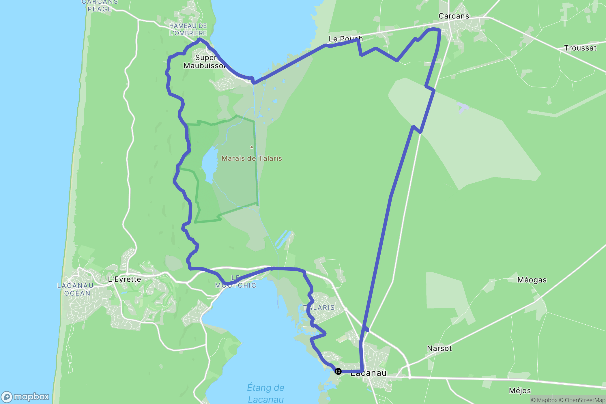 Lacanau : carte du parcours de randonnée - France