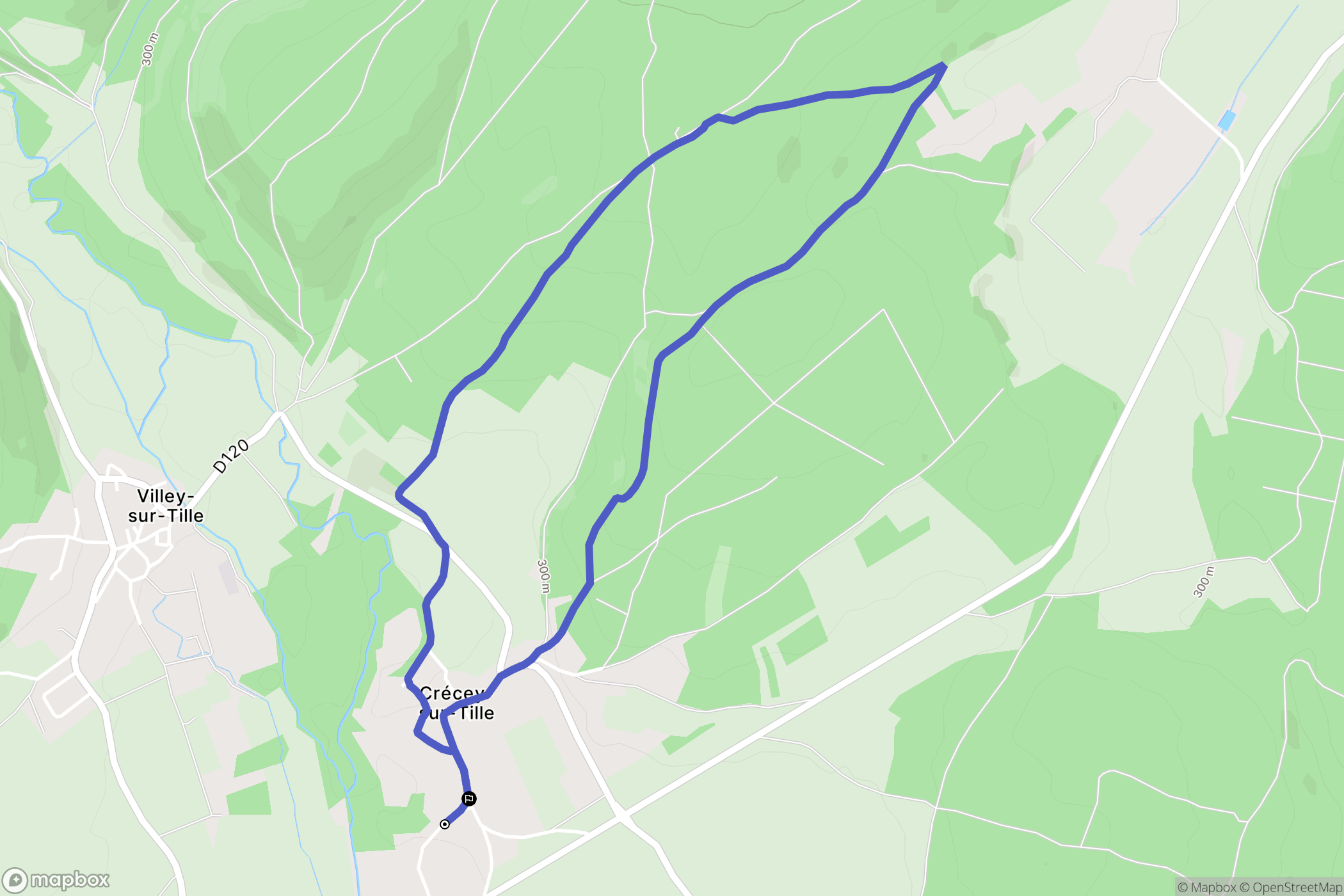 Crécey-sur-Tille : carte du parcours de randonnée - France