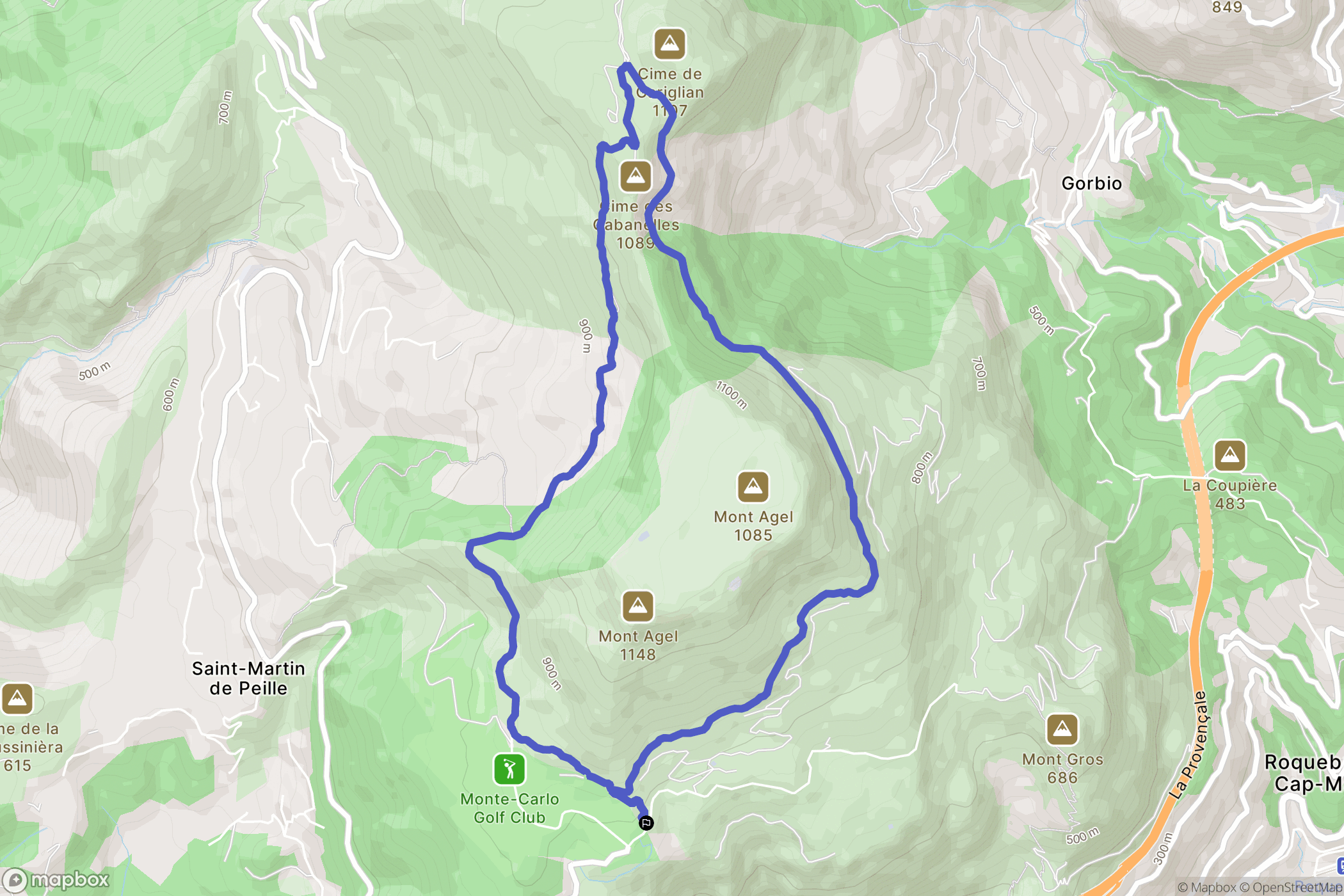 Saint-Martin de Peille : carte du parcours de randonnée - France