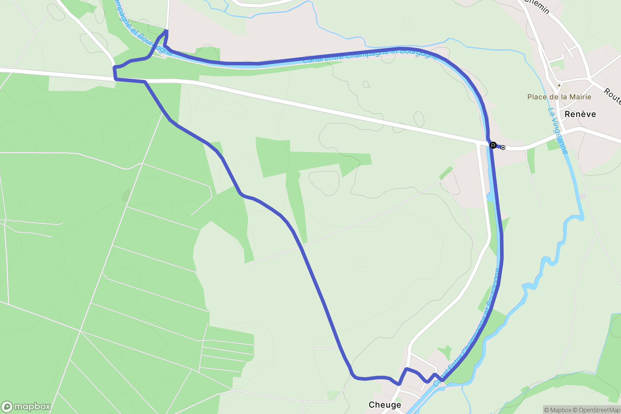 Renève : carte du parcours de randonnée - France