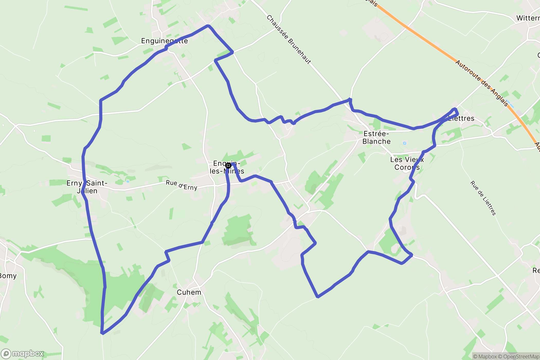 Enquin-lez-Guinegatte : carte du parcours de randonnée - France