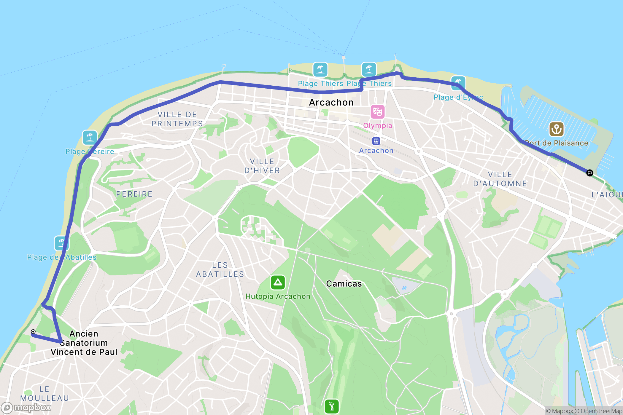 Arcachon : carte du parcours de randonnée - France