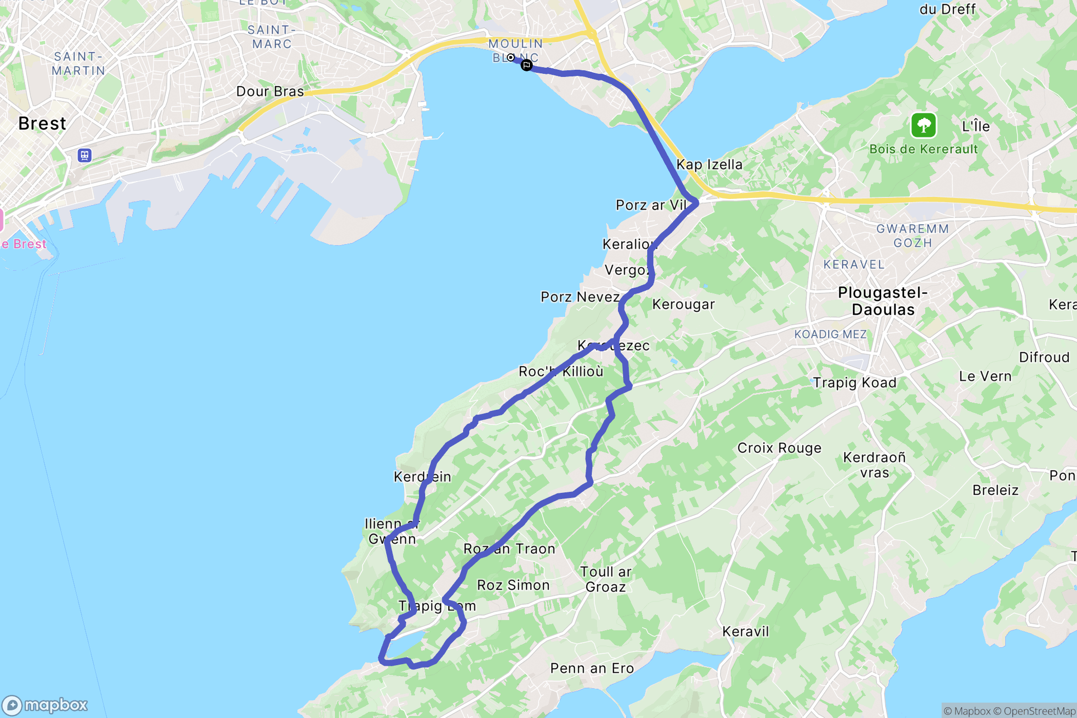 Le Relecq-Kerhuon : carte du parcours de randonnée - France