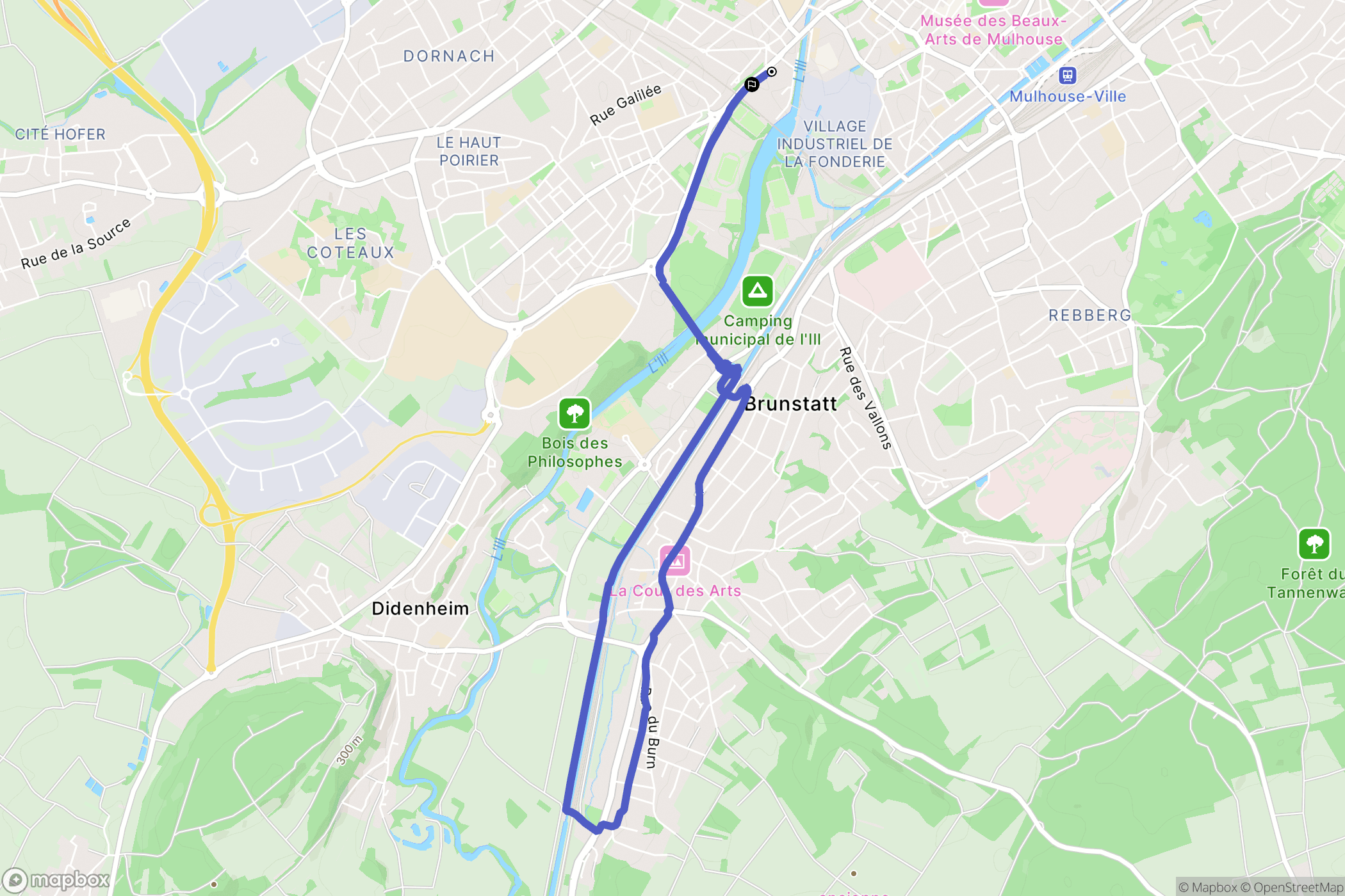 Pont Charles Stoessel, Mulhouse : carte du parcours de randonnée - France