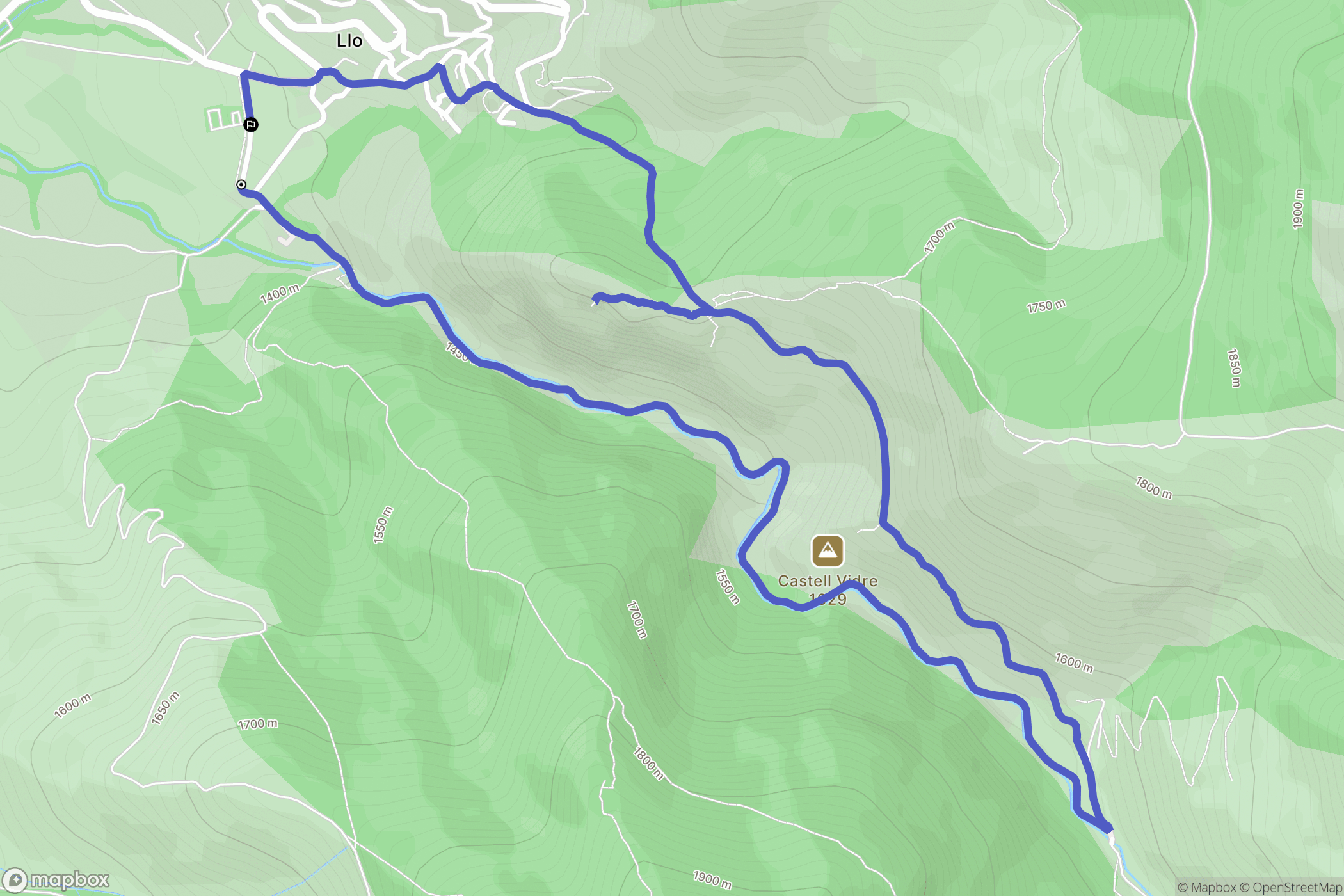 Llo : carte du parcours de randonnée - France