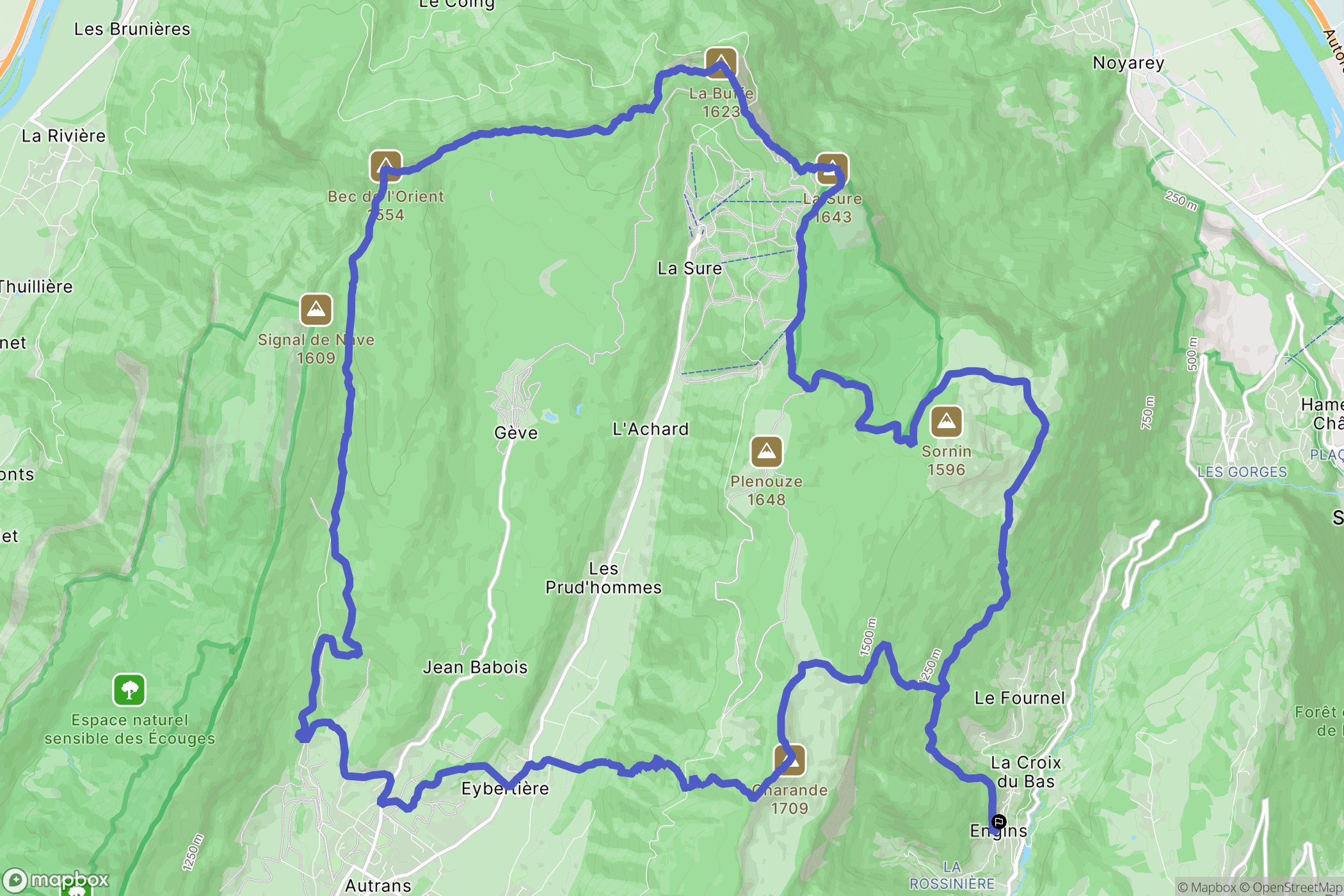 Engins : carte du parcours de randonnée - France