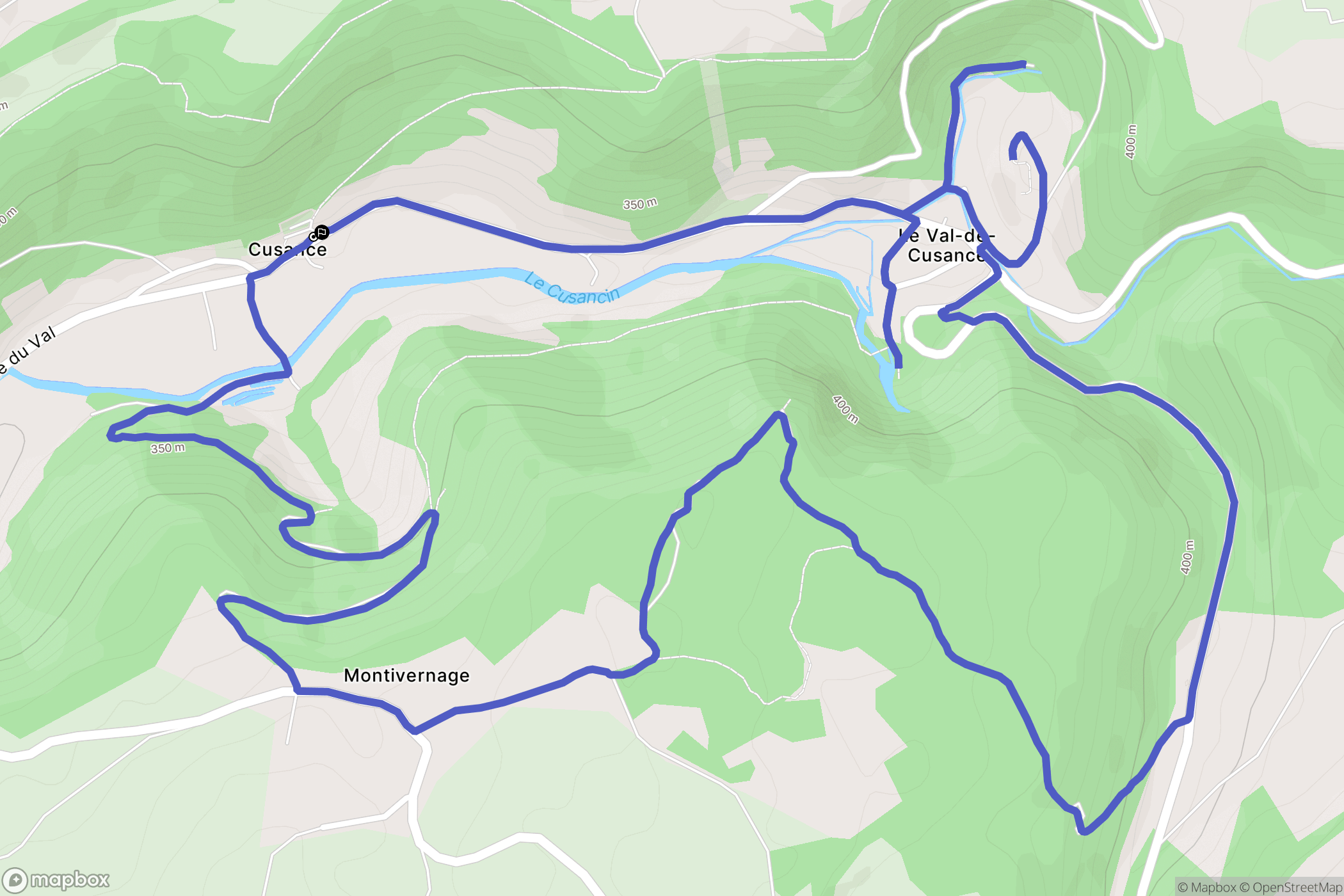 Cusance : carte du parcours de randonnée - France