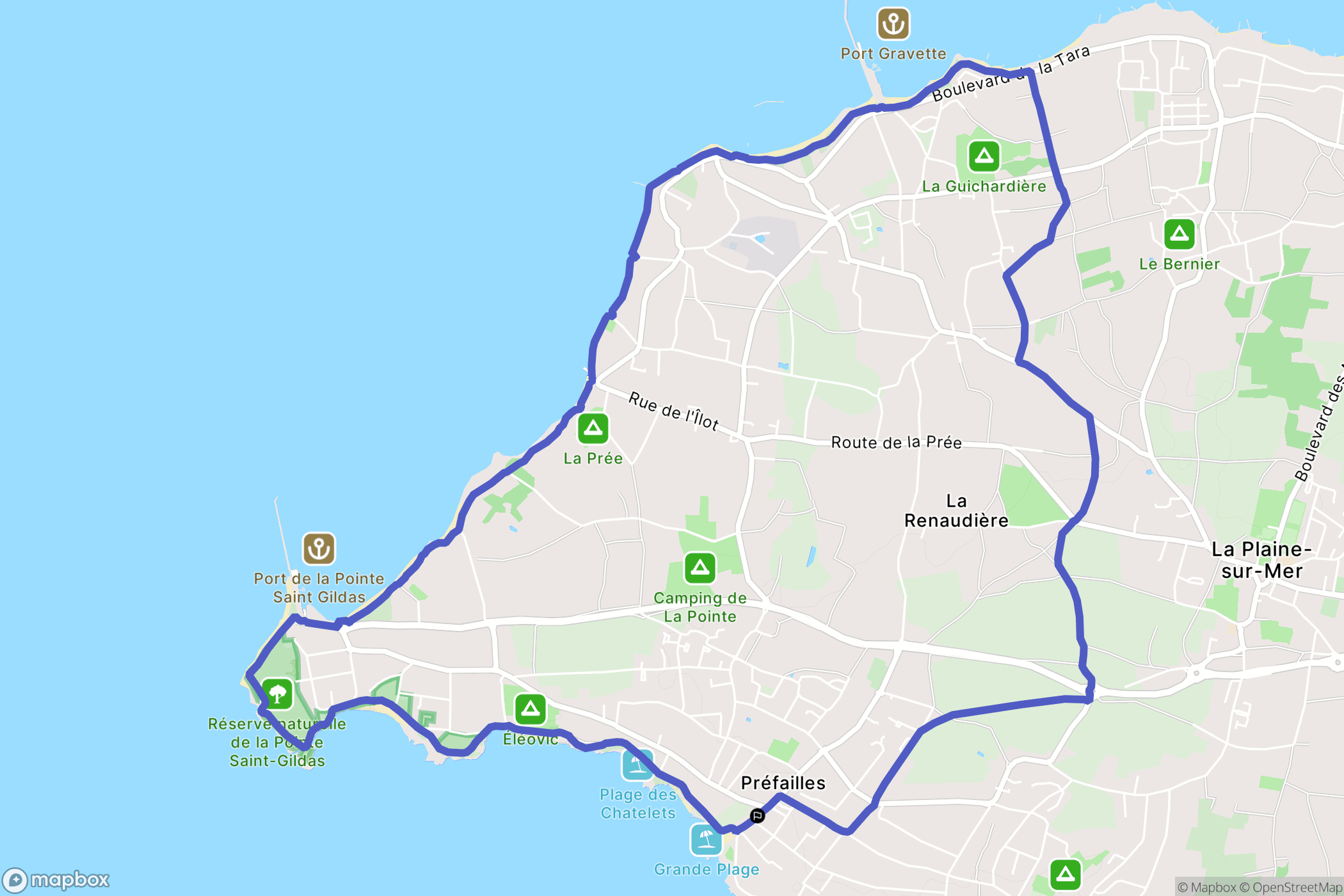 Préfailles : carte du parcours de randonnée - France