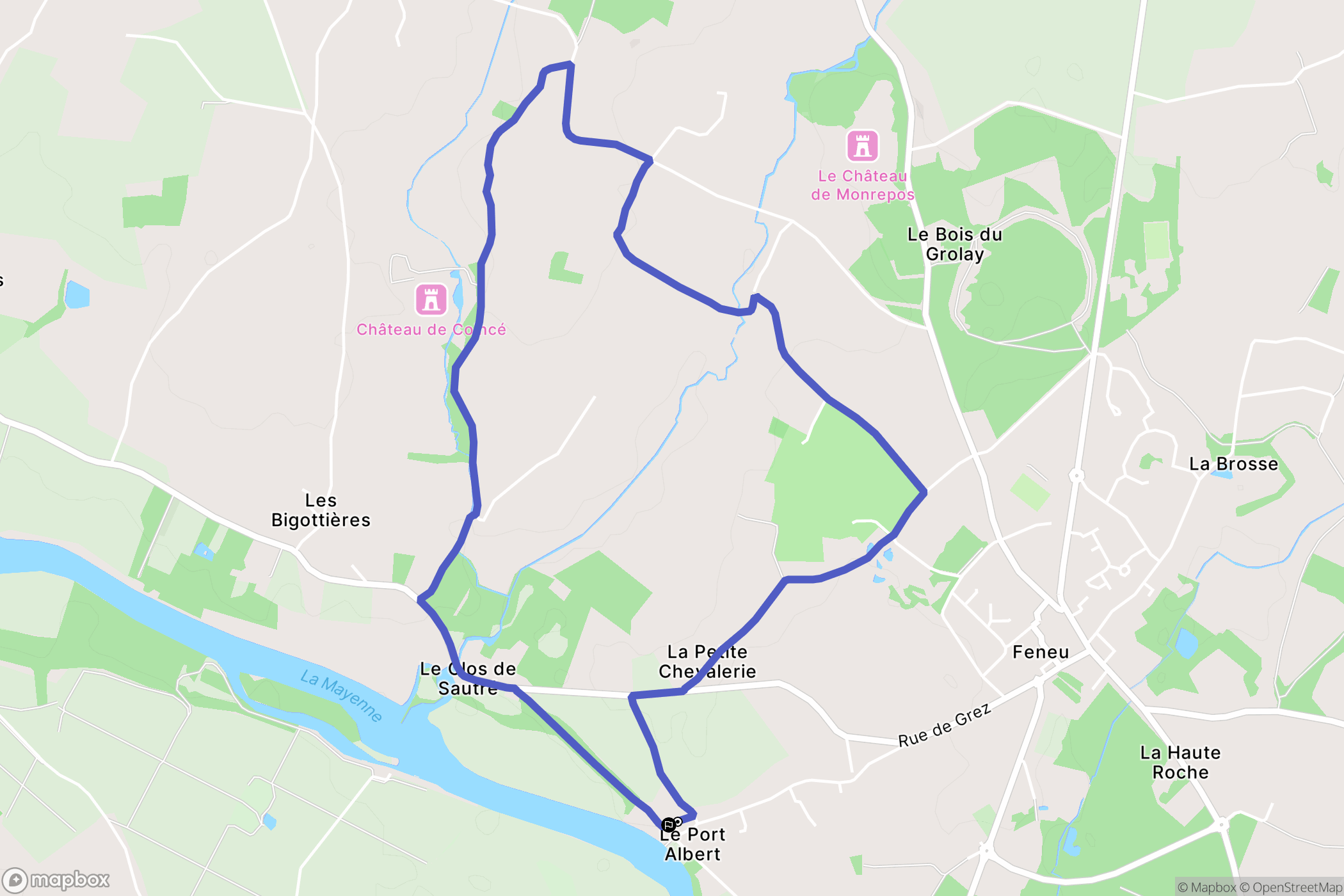 Feneu : carte du parcours de randonnée - France