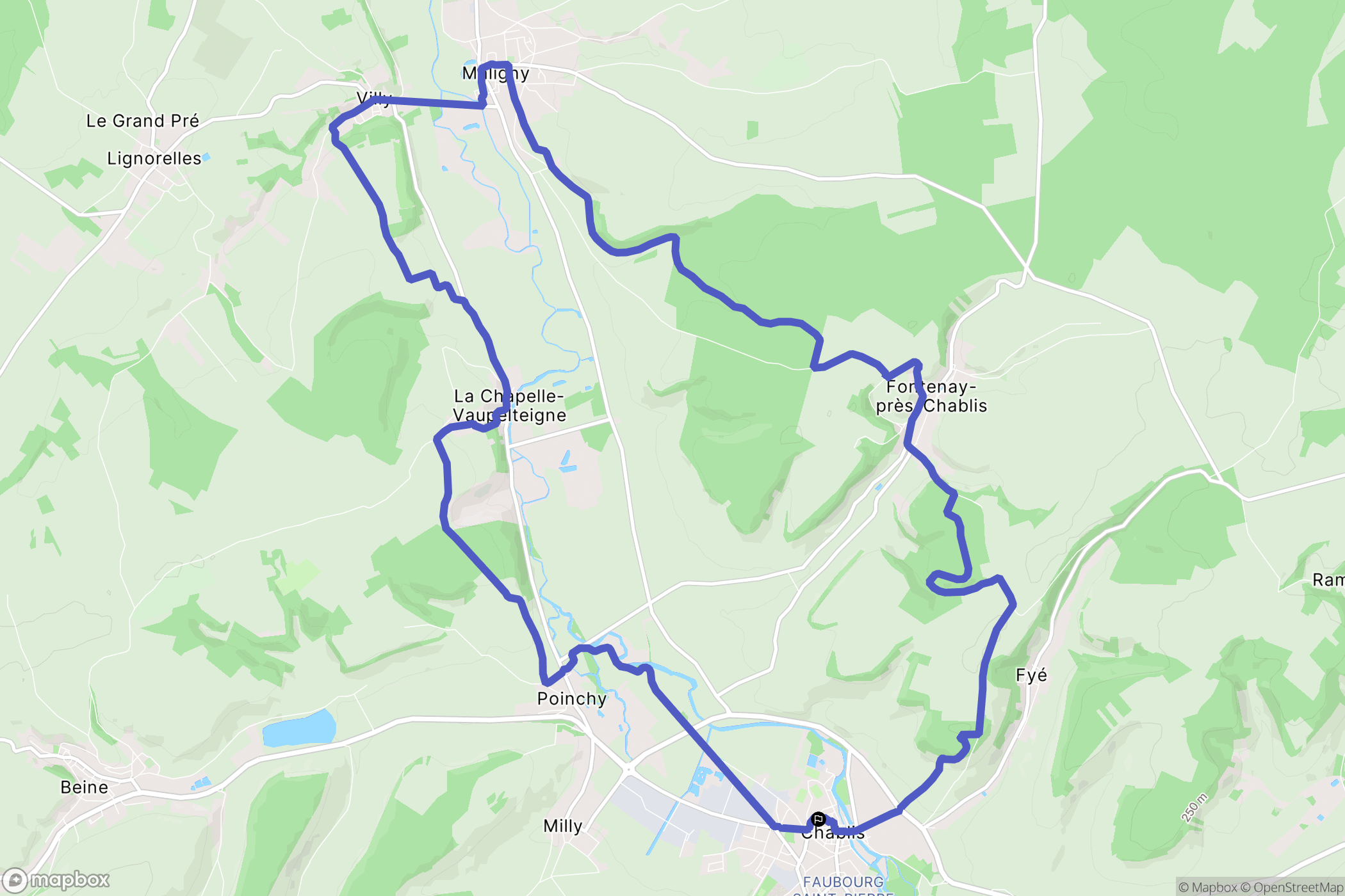 Chablis : carte du parcours de randonnée - France
