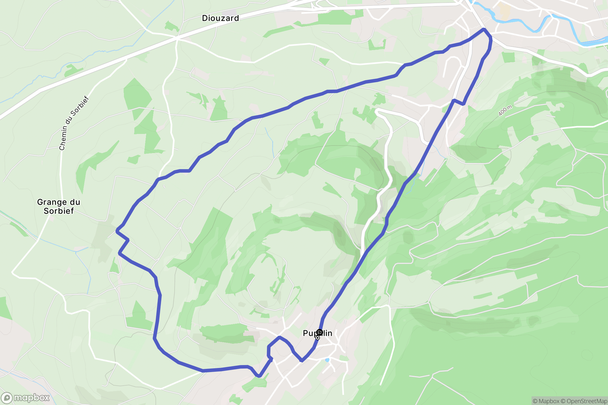 Pupillin : carte du parcours de randonnée - France