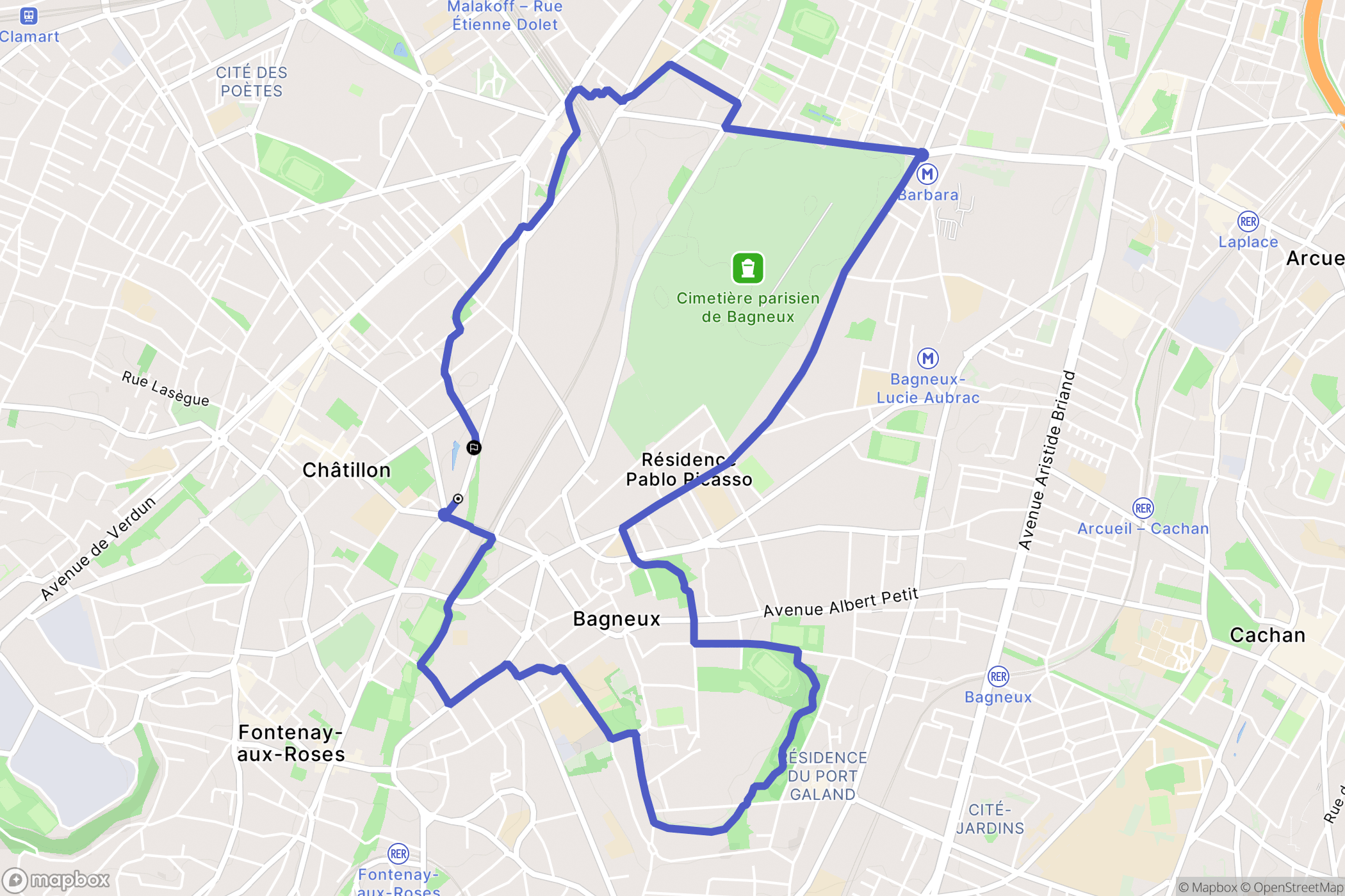 Bagneux : carte du parcours de randonnée - France