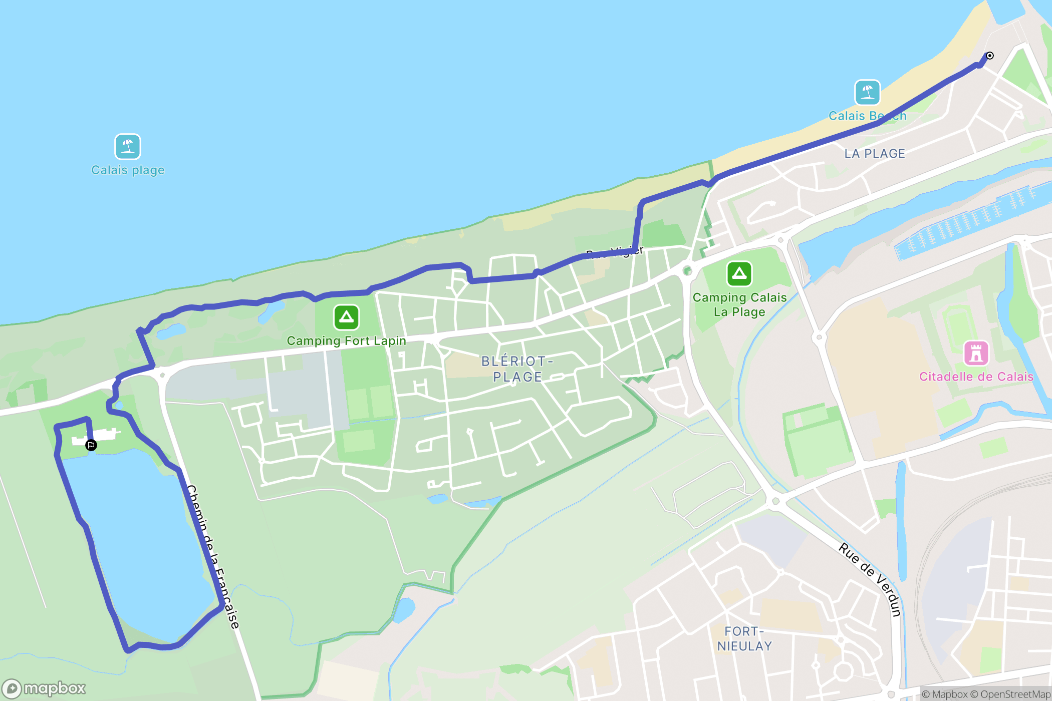 Calais : carte du parcours de randonnée - France