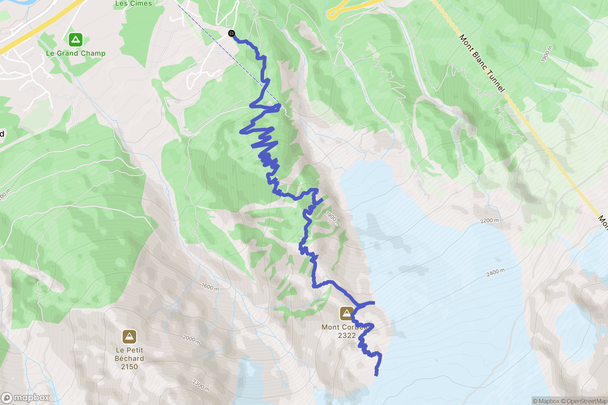 Chamonix-Mont-Blanc : carte du parcours de randonnée - France