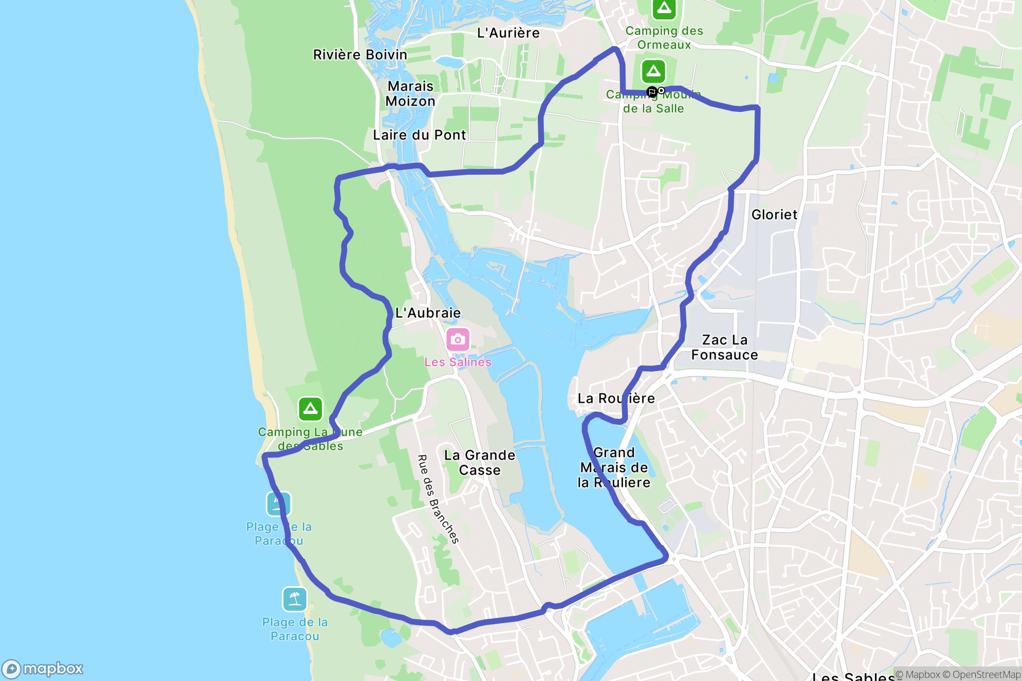 Moulin de la Salle, Olonne-sur-Mer : carte du parcours de randonnée - France