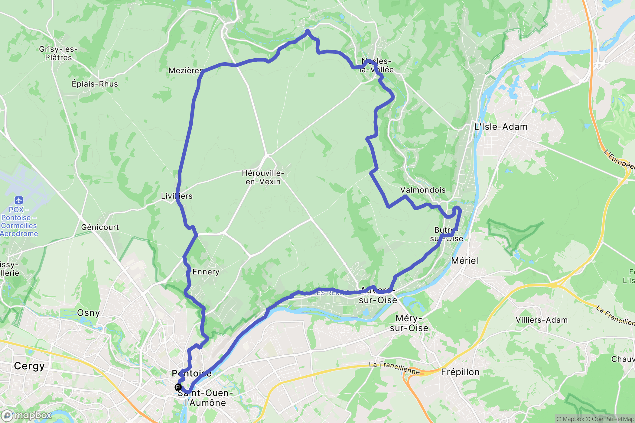 Pontoise : carte du parcours de randonnée - France