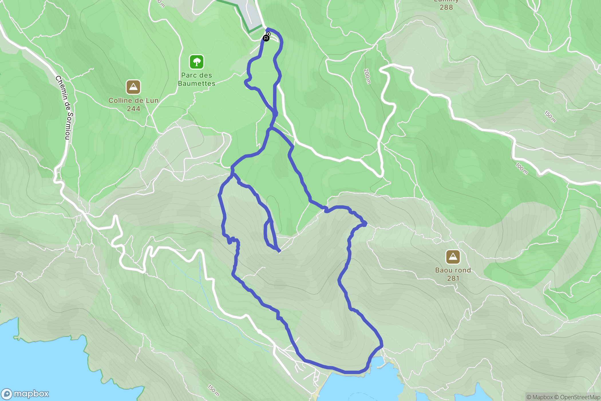 Marseille : carte du parcours de randonnée - France