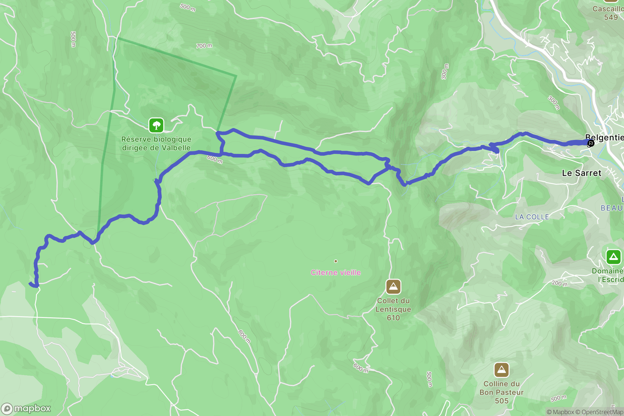 Belgentier : carte du parcours de randonnée - France
