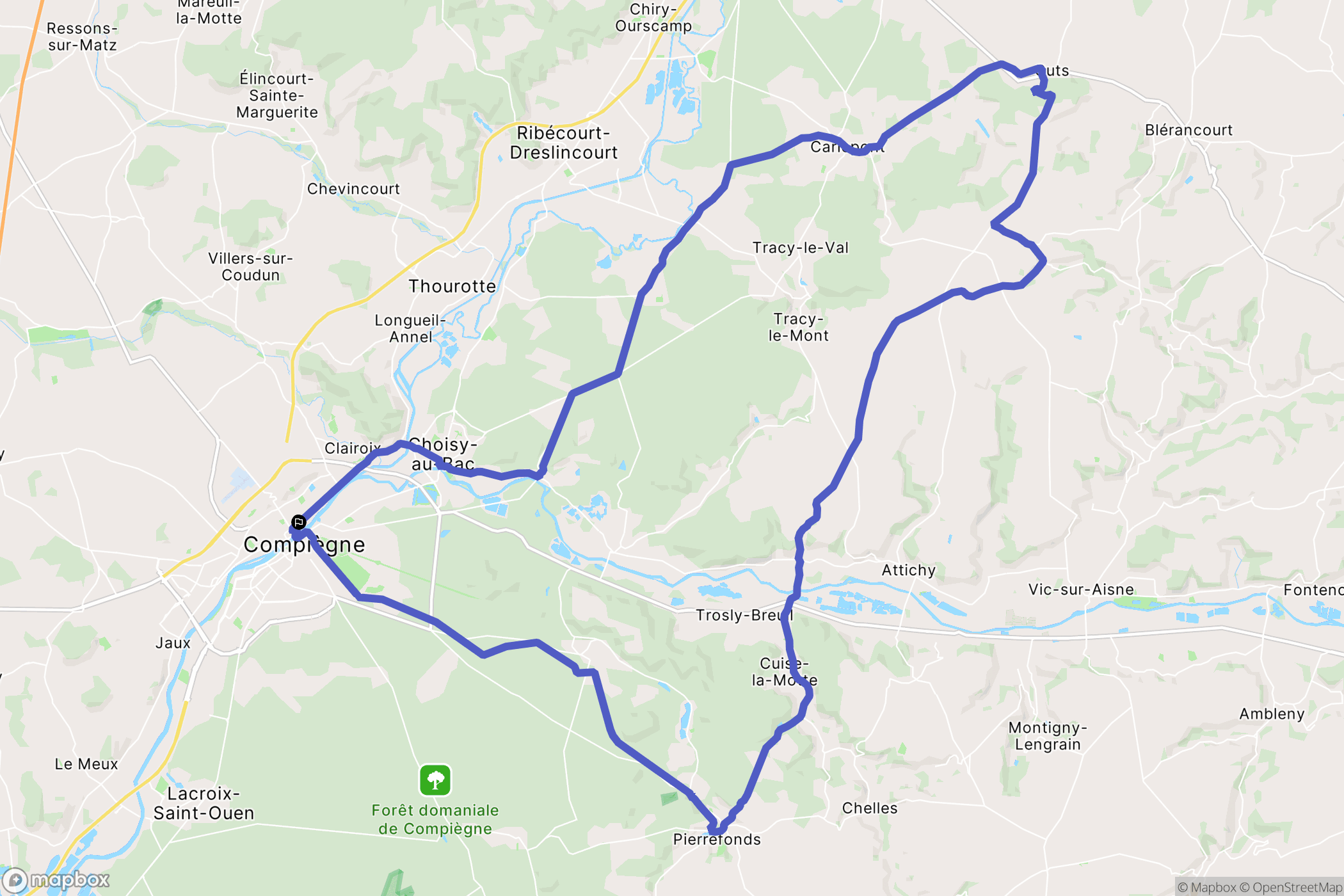 Compiègne : carte du parcours de randonnée - France