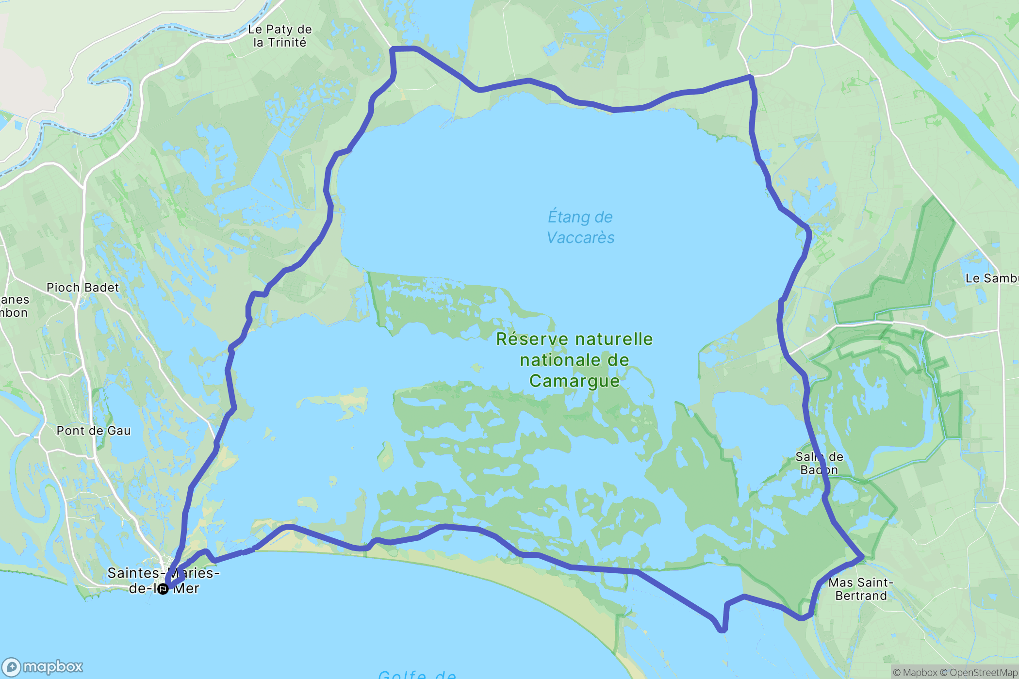 Saintes-Maries-de-la-Mer : carte du parcours de randonnée - France