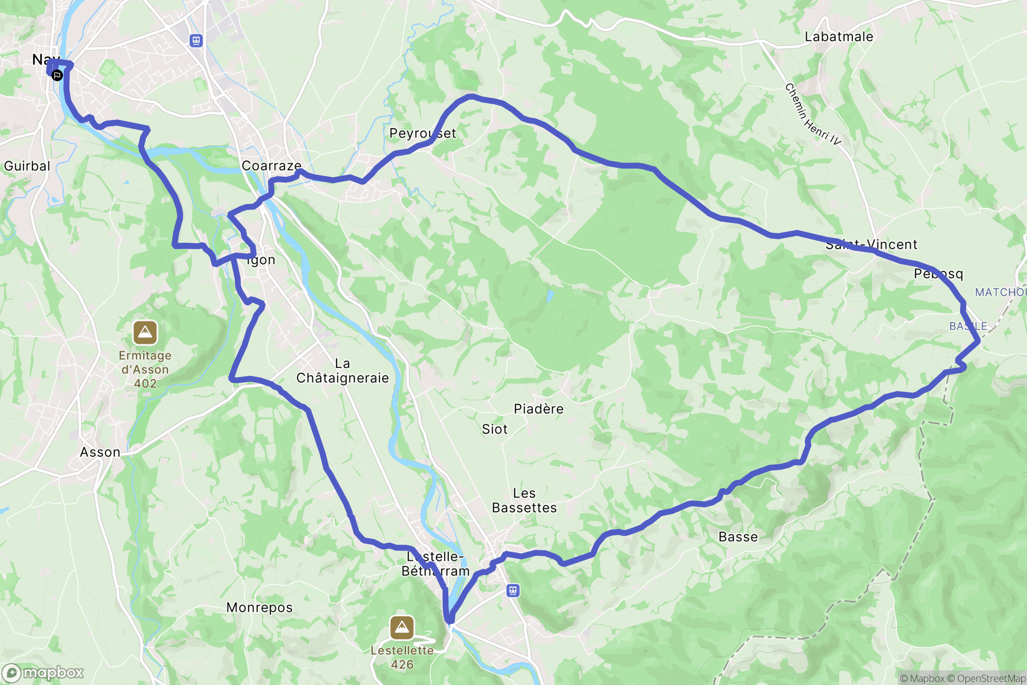 Nay : carte du parcours de randonnée - France
