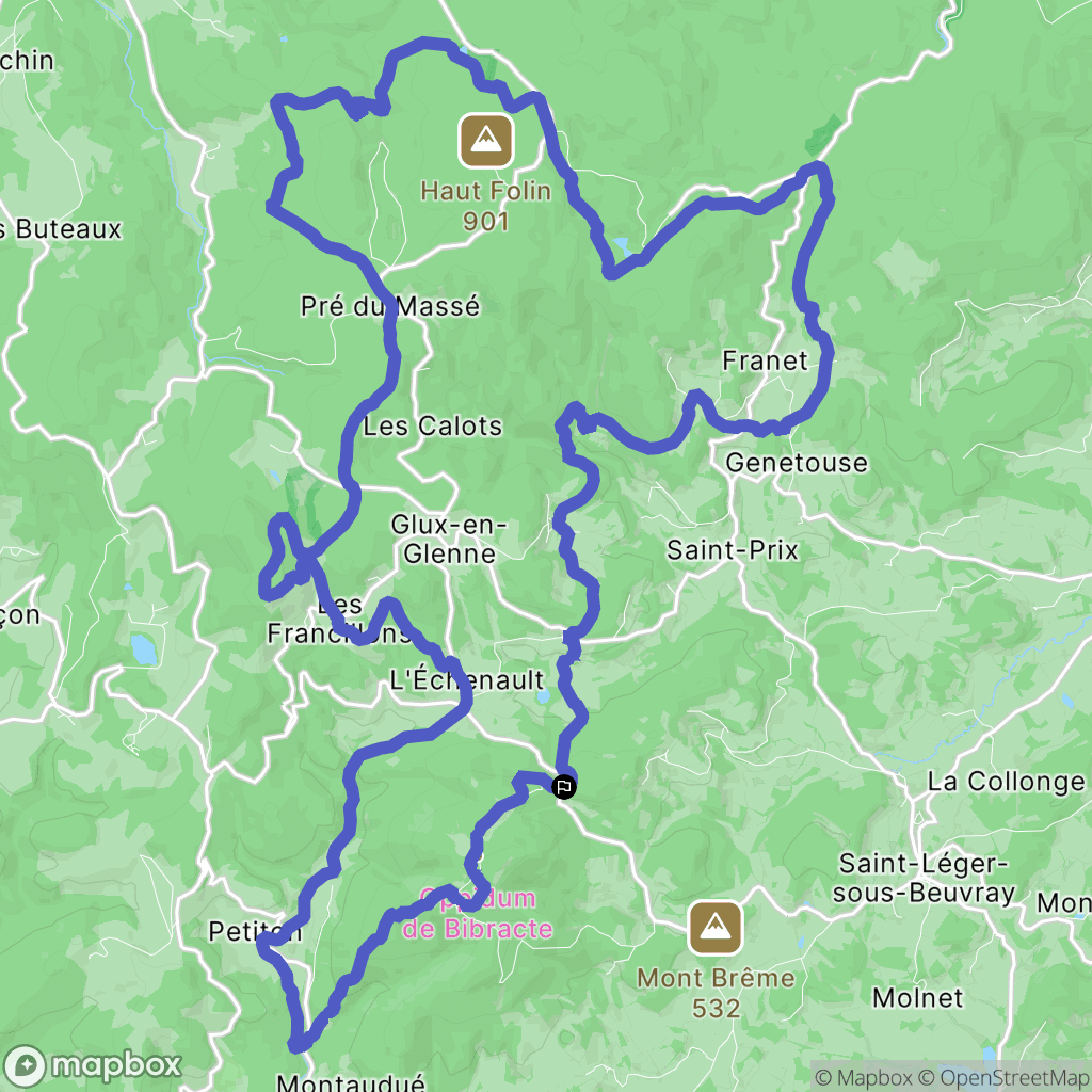 Bibracte : carte du parcours de randonnée - France