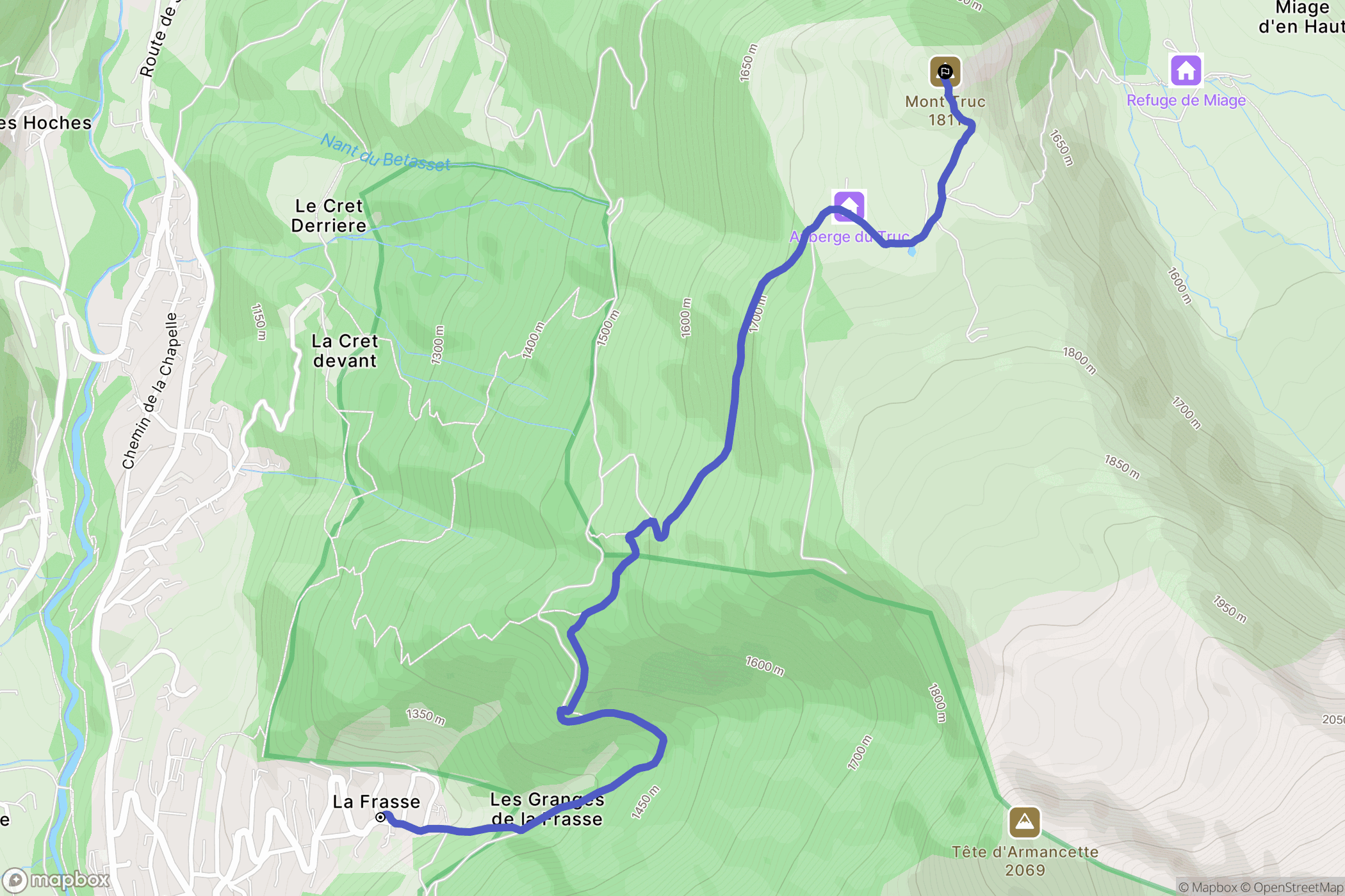 Les Contamines-Montjoie : carte du parcours de randonnée - France