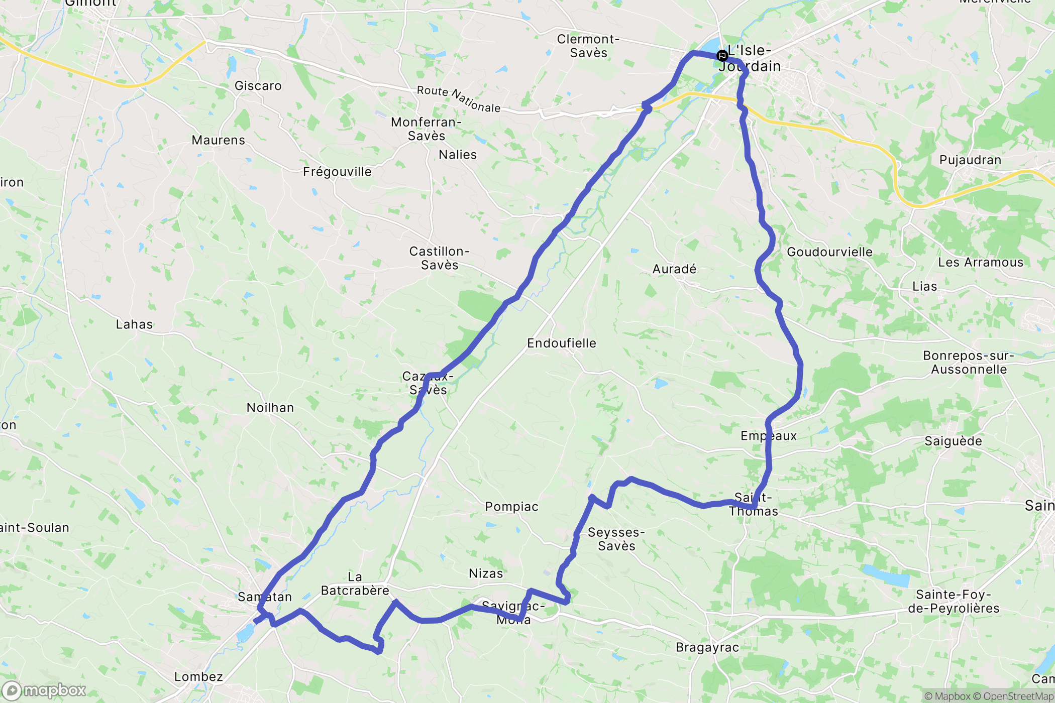 L'isle-Jourdain : carte du parcours de randonnée - France