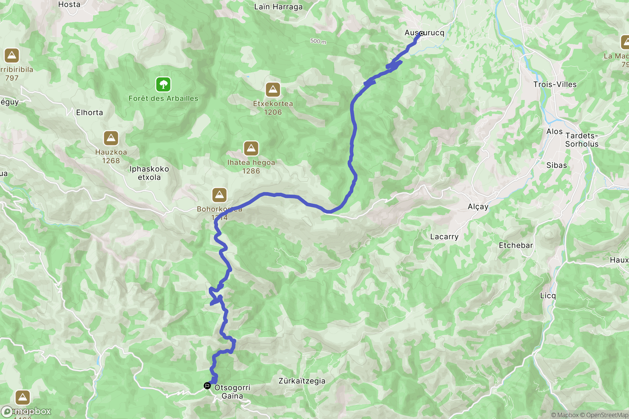Aussurucq : carte du parcours de randonnée - France