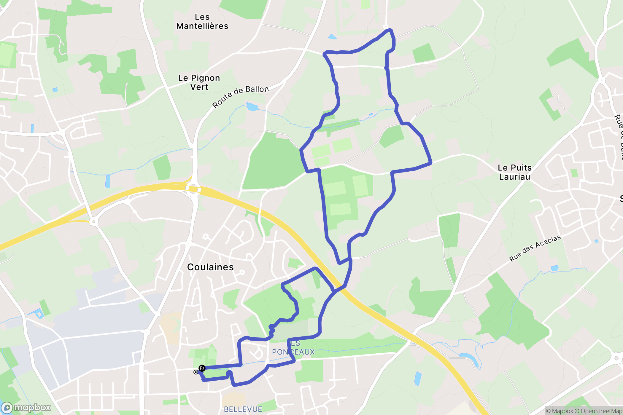 Coulaines : carte du parcours de randonnée - France