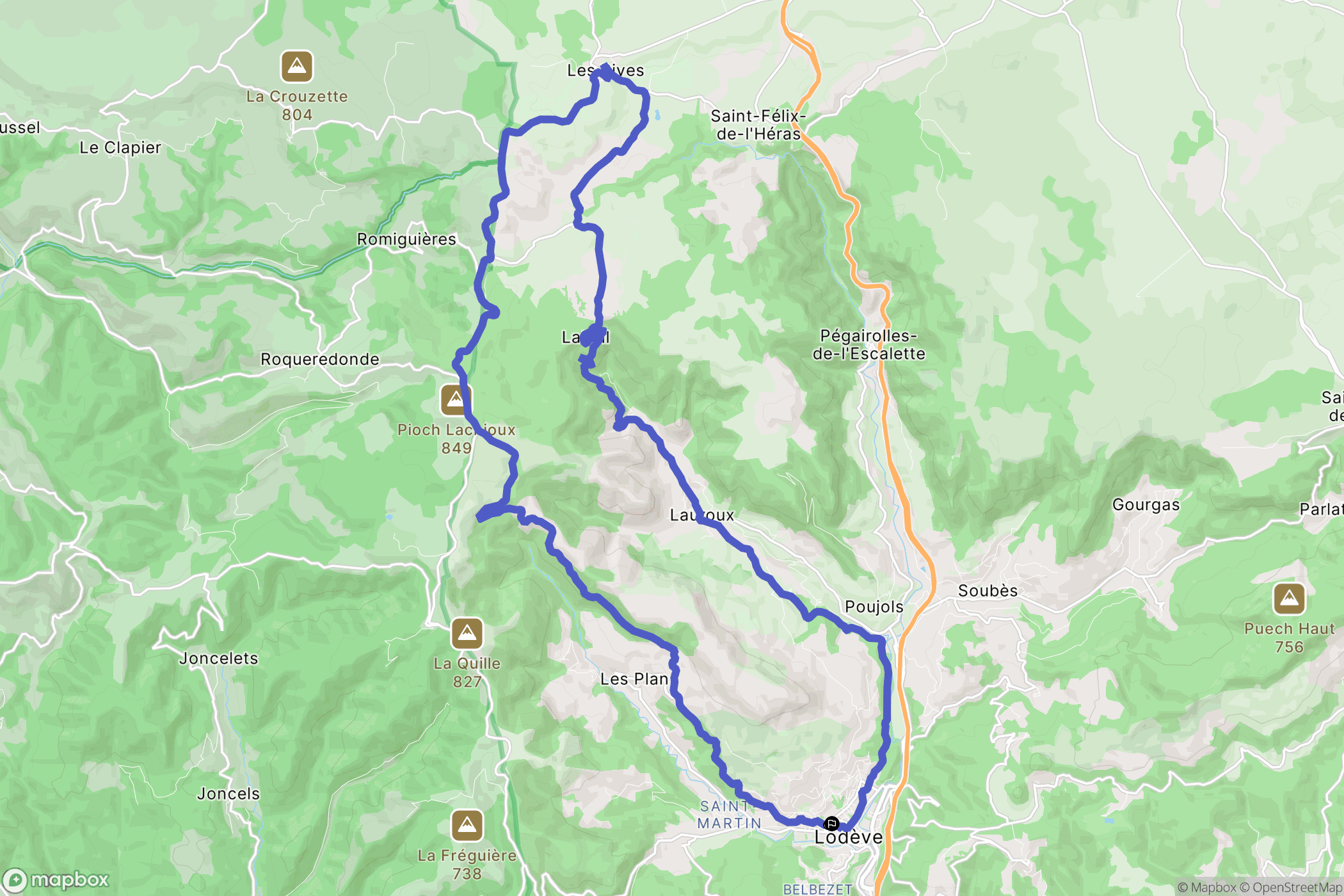 Lodève : carte du parcours de randonnée - France