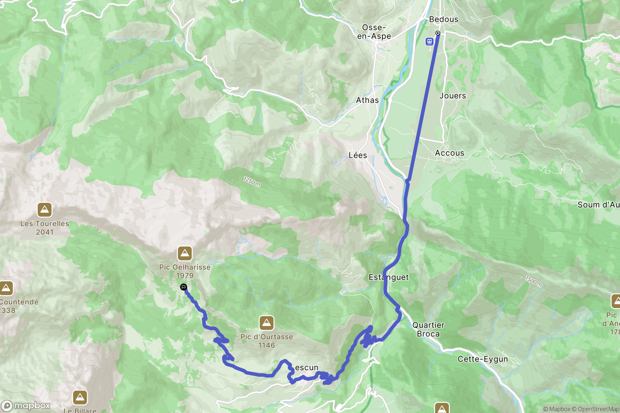 Bedous : carte du parcours de randonnée - France