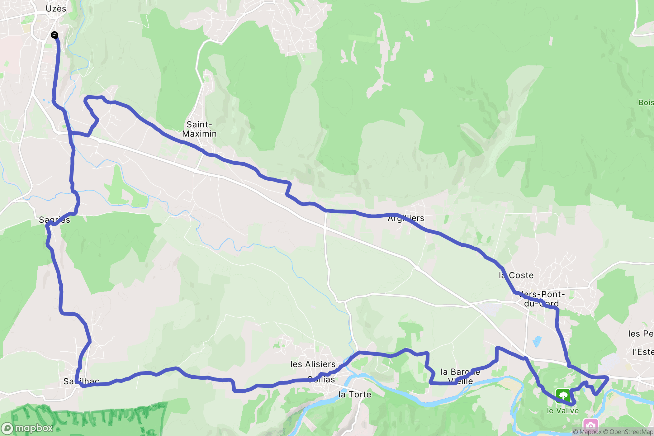 Uzès : carte du parcours de randonnée - France