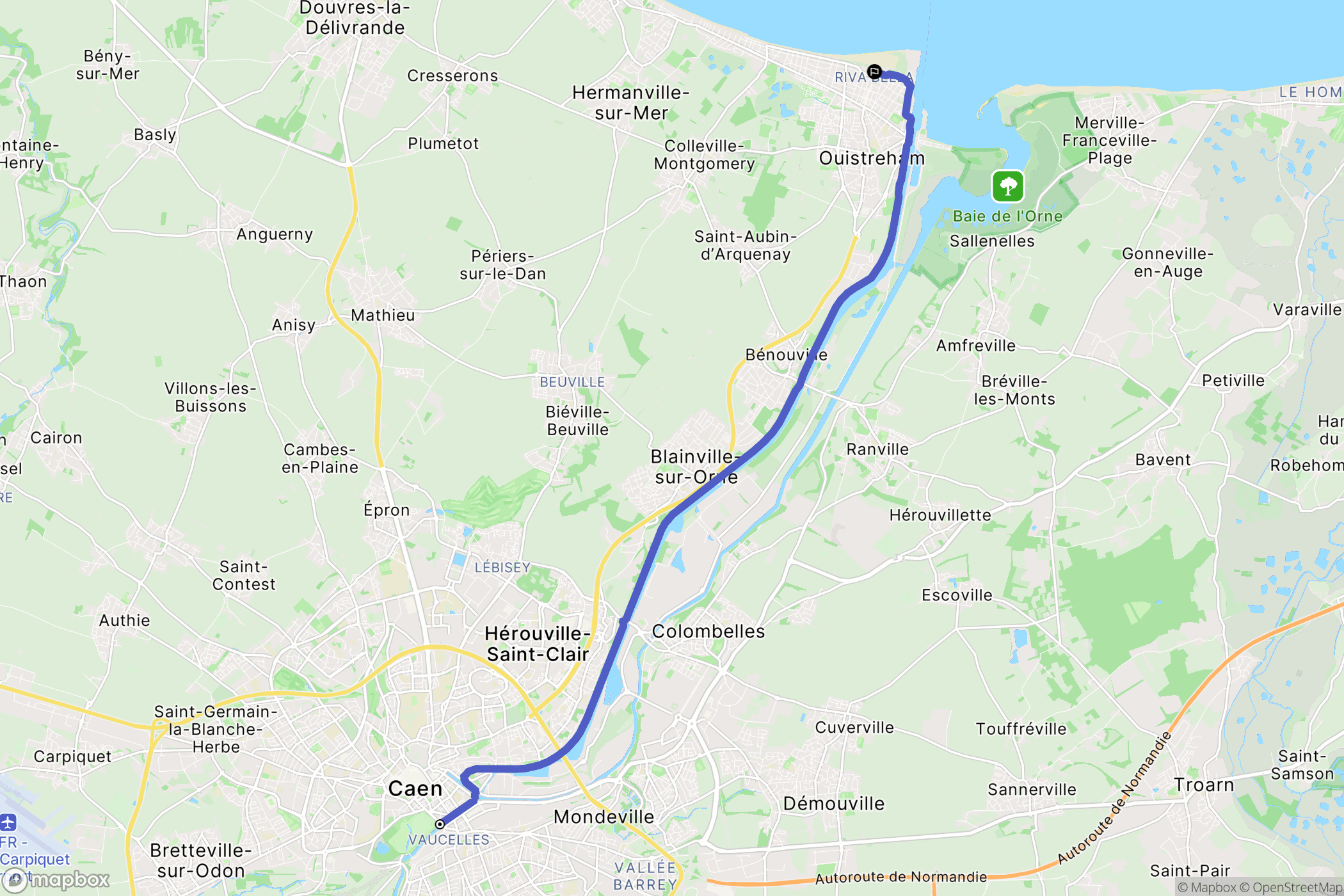 Caen : carte du parcours de randonnée - France