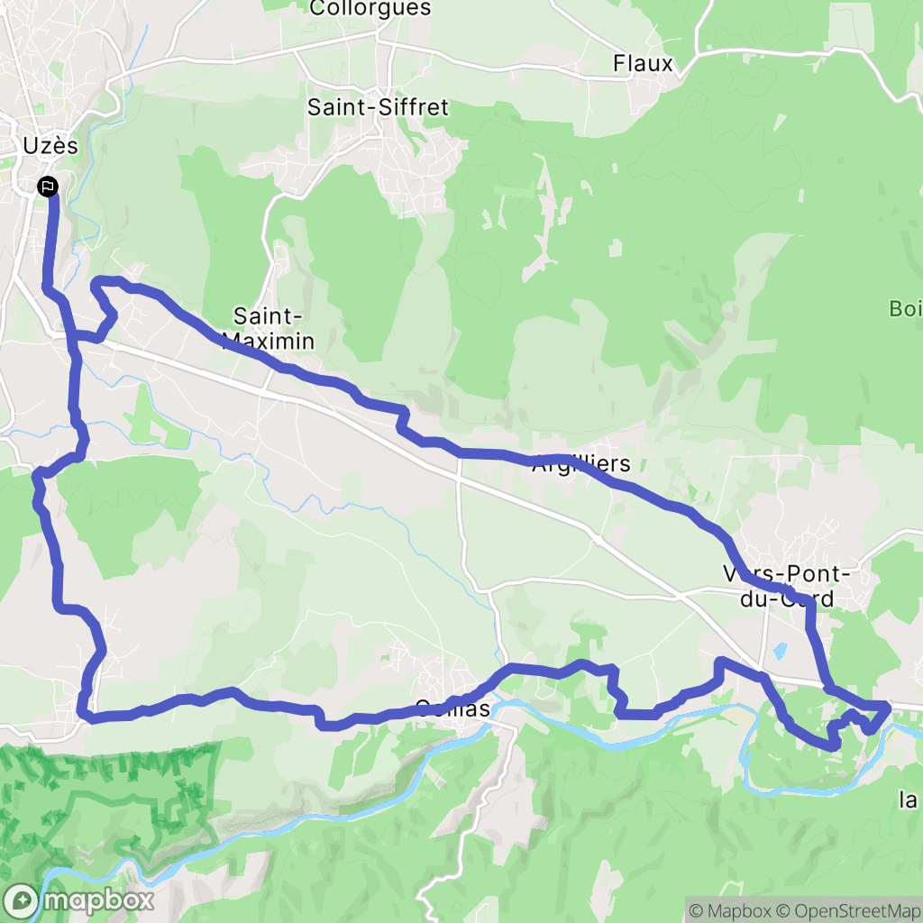 Uzès : carte du parcours de randonnée - France