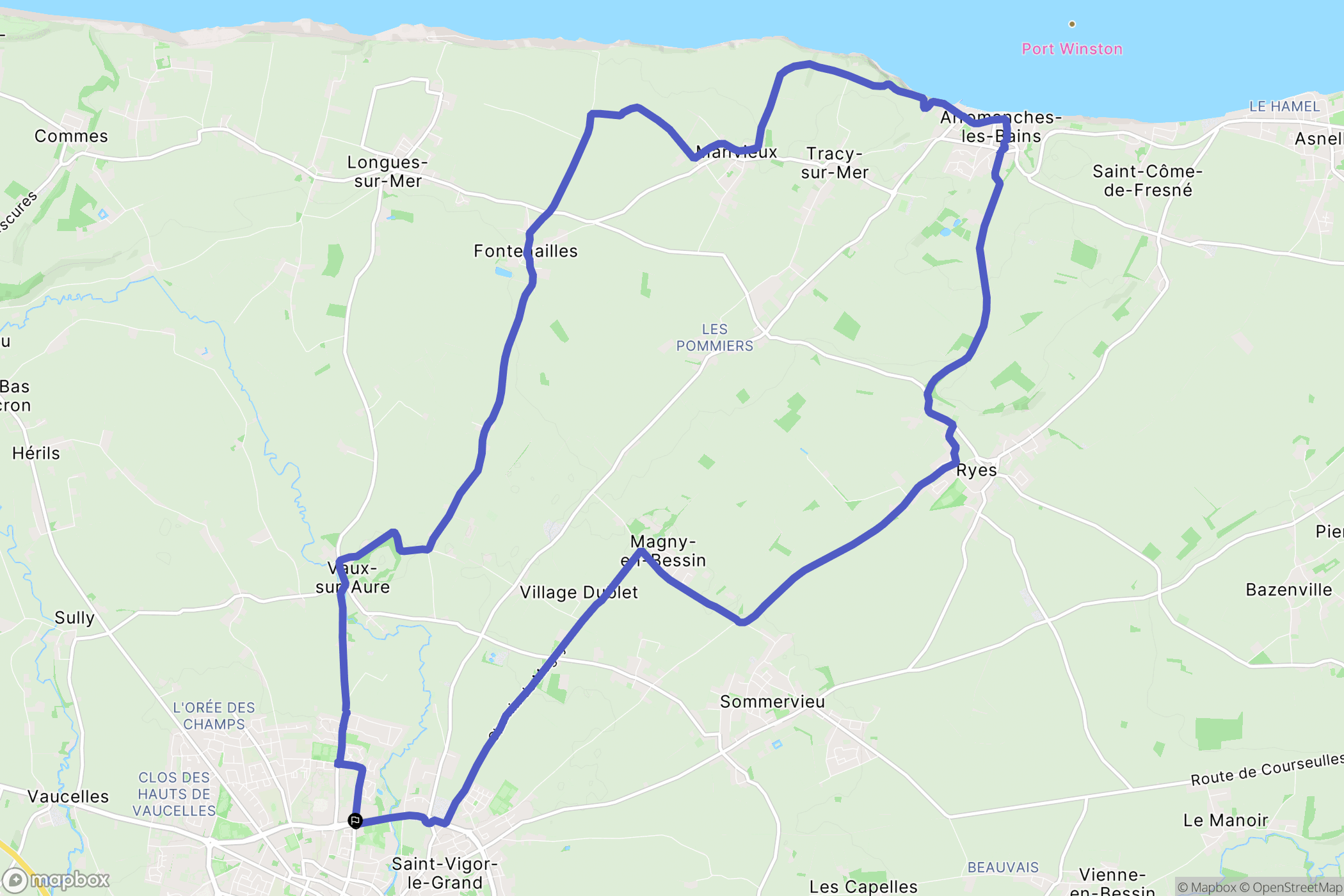 Bayeux : carte du parcours de randonnée - France