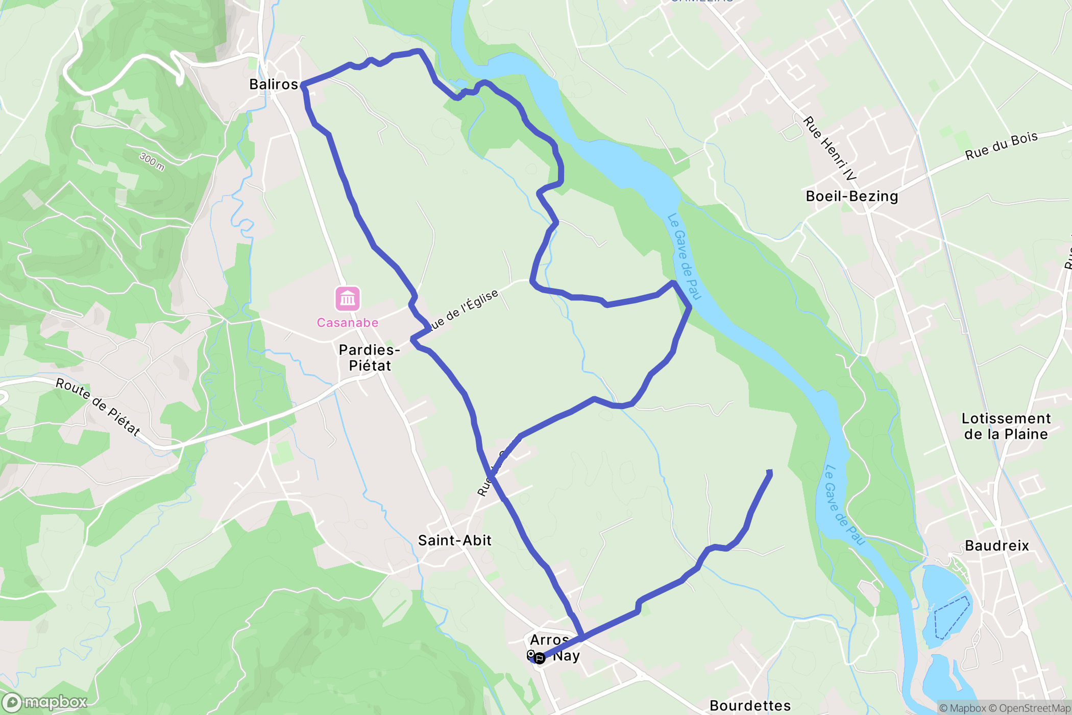 Arros-de-Nay : carte du parcours de randonnée - France