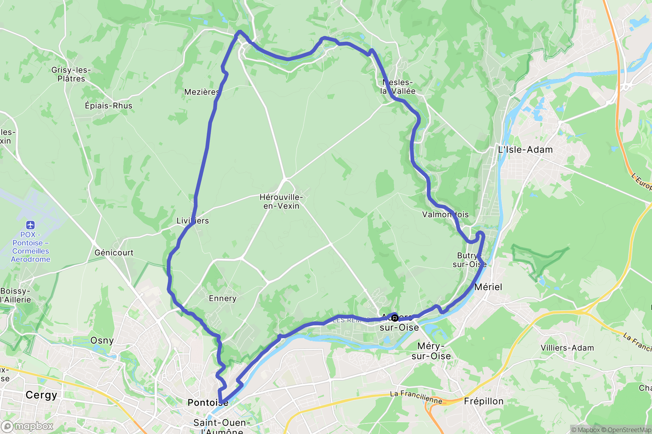 Auvers-sur-Oise : carte du parcours de randonnée - France