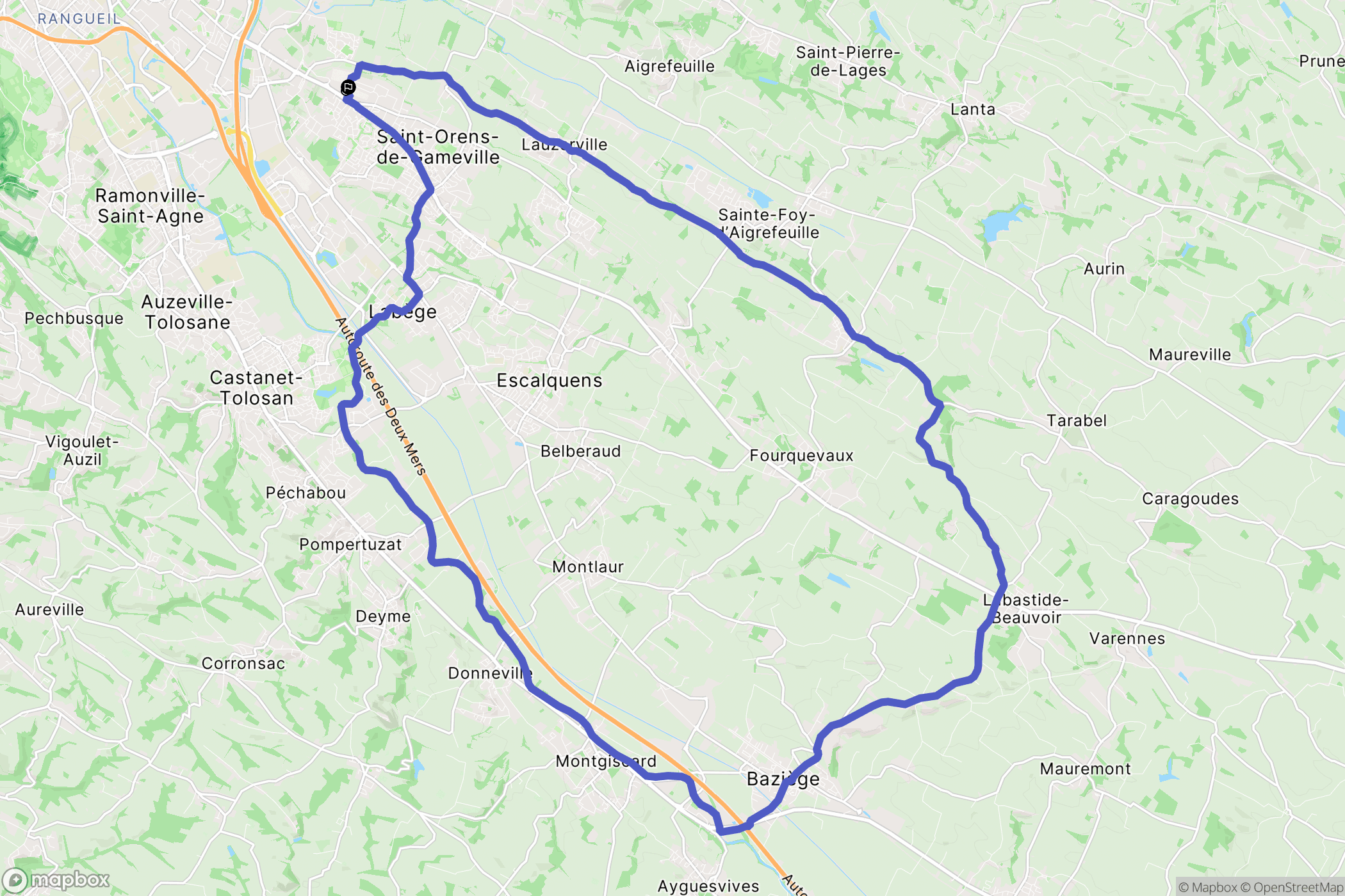 Saint-Orens-de-Gameville : carte du parcours de randonnée - France