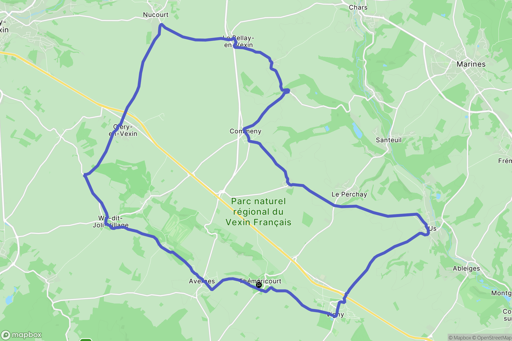 Théméricourt : carte du parcours de randonnée - France