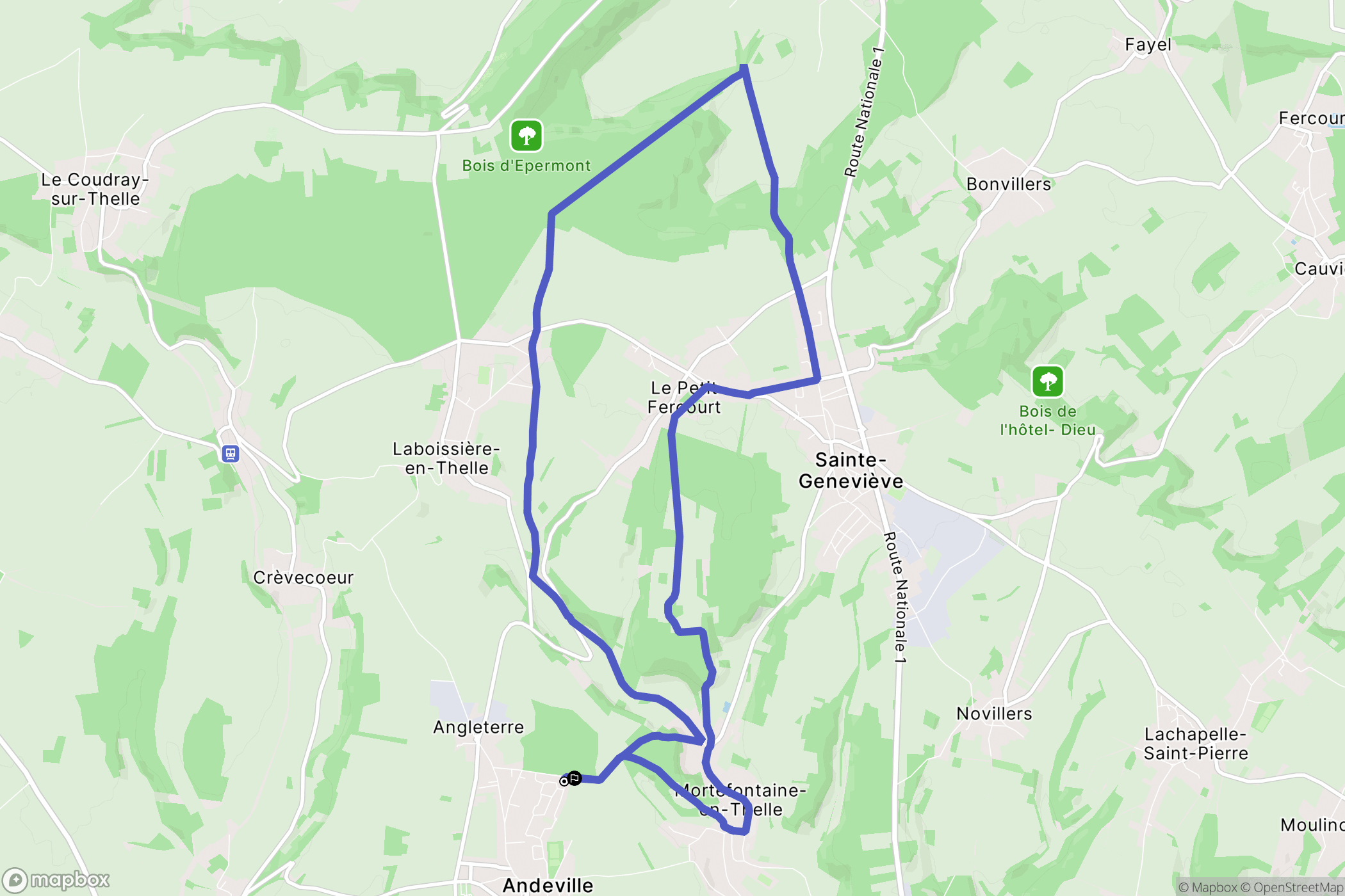 Andeville : carte du parcours de randonnée - France