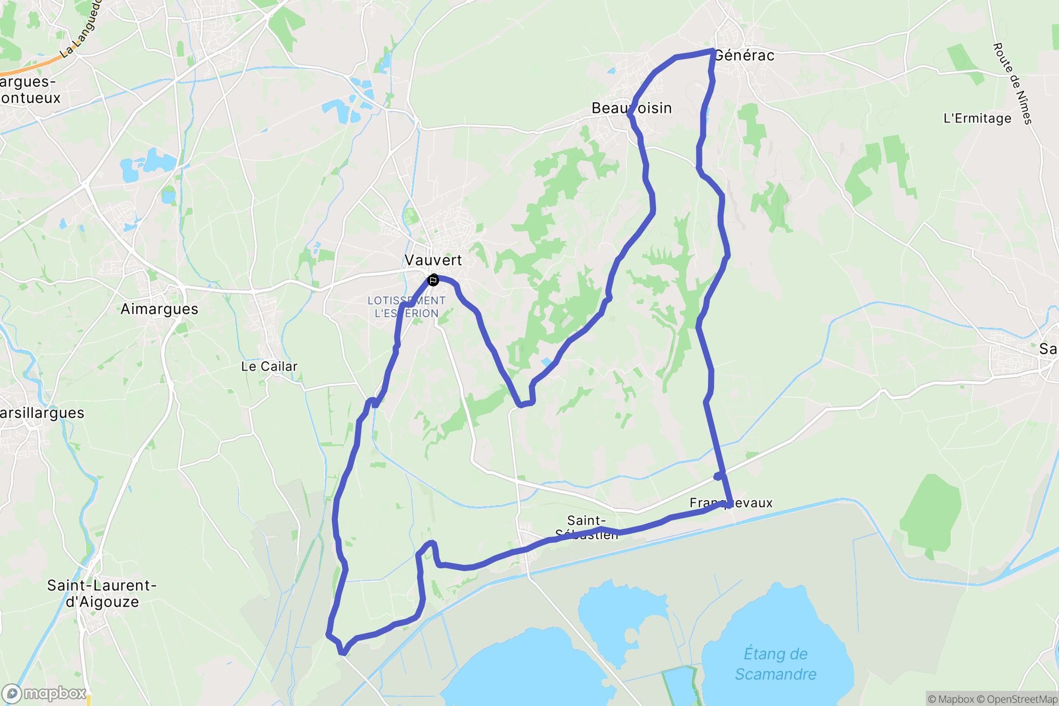 Vauvert : carte du parcours de randonnée - France