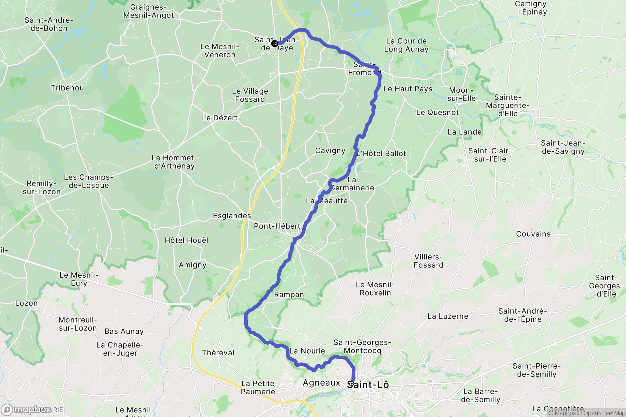 Saint-Lô : carte du parcours de randonnée - France