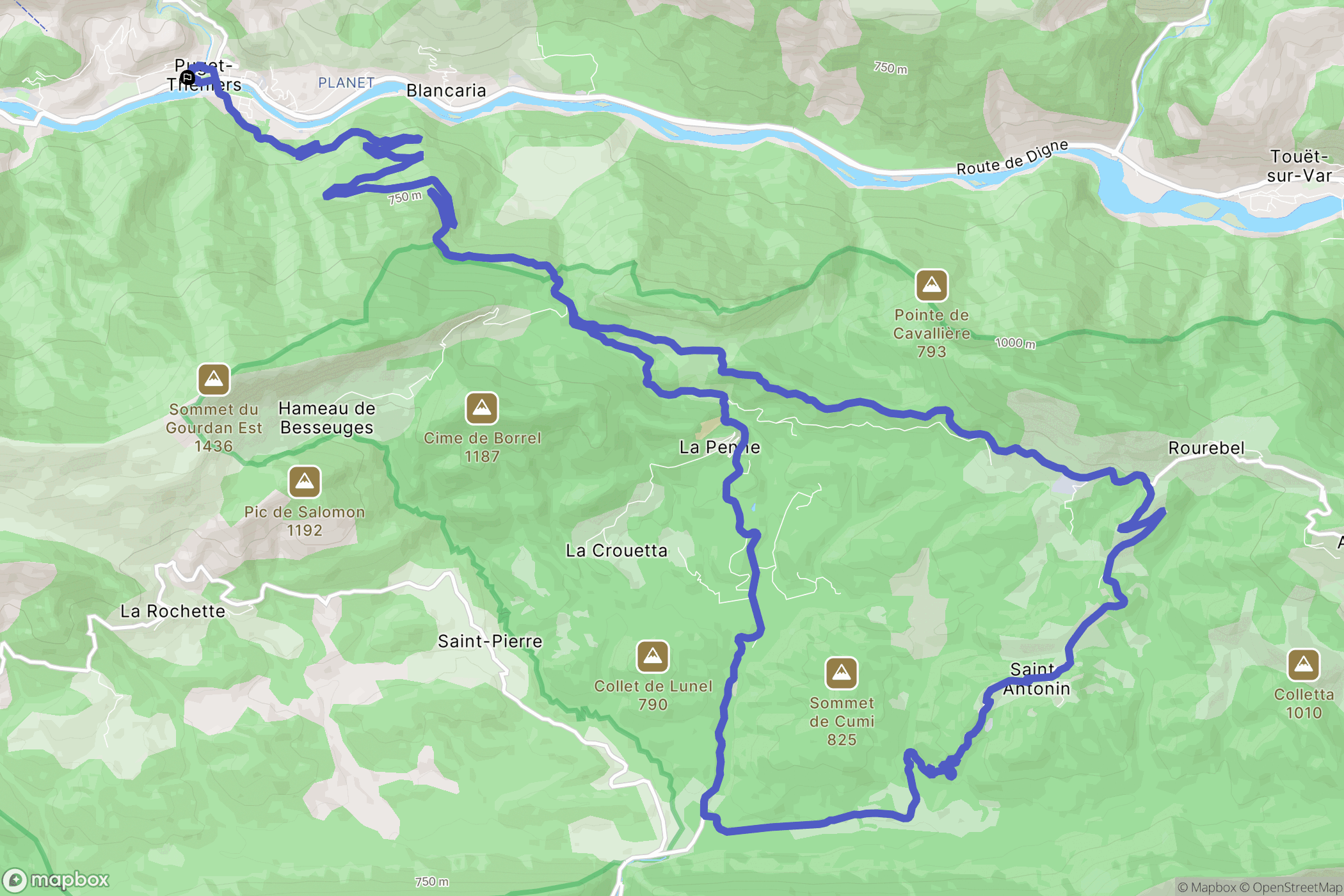 Puget-Théniers : carte du parcours de randonnée - France