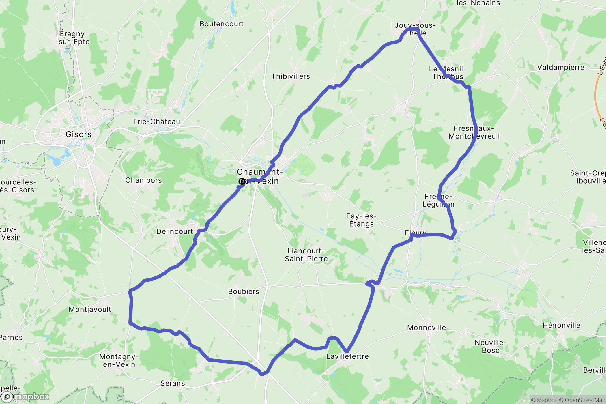 Chaumont-en-Vexin : carte du parcours de randonnée - France