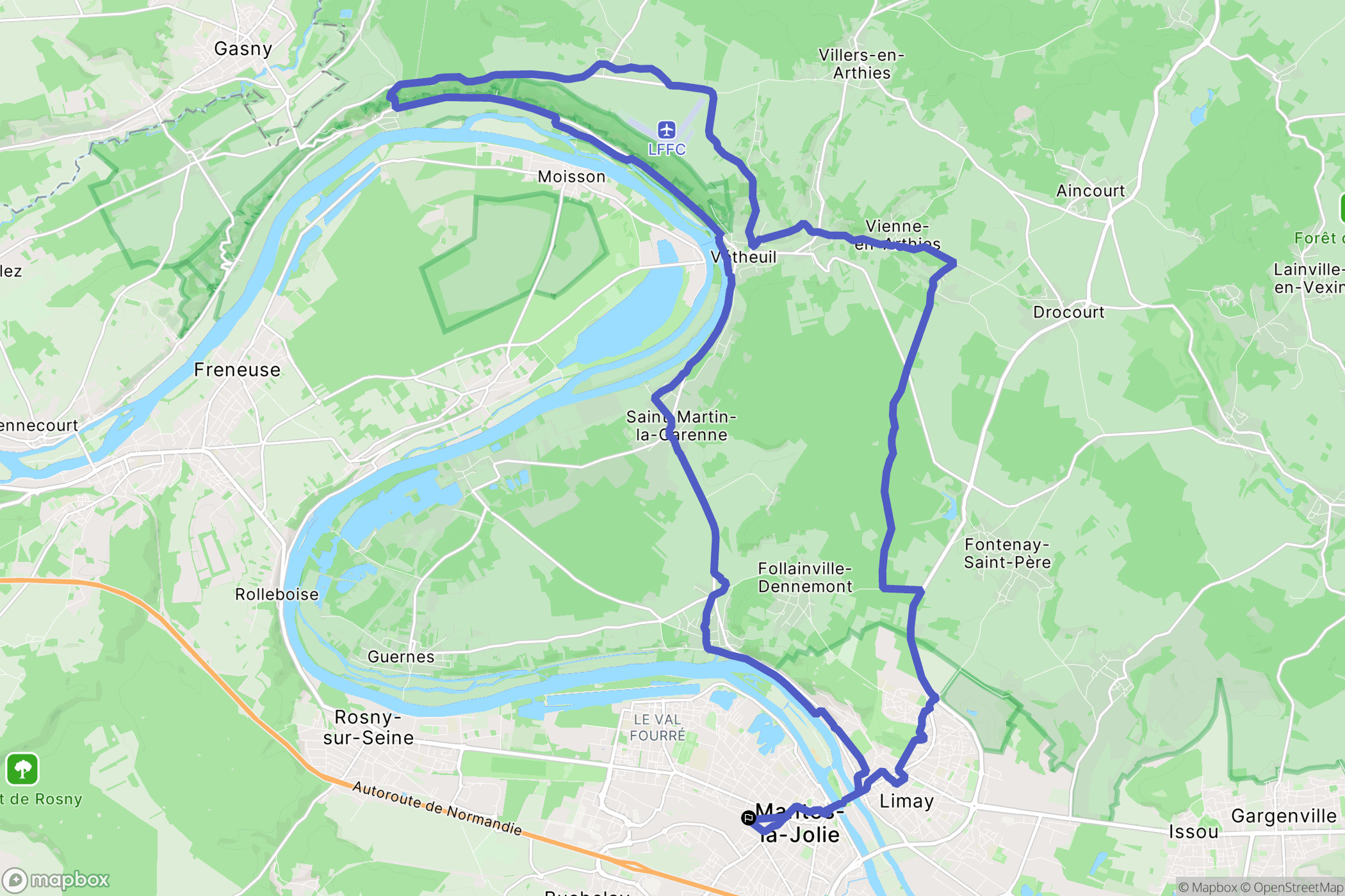 Mantes-la-Jolie : carte du parcours de randonnée - France