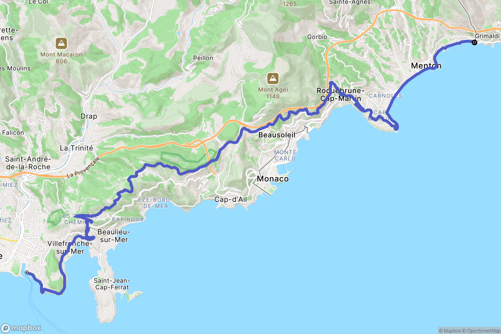 Nice : carte du parcours de randonnée - France