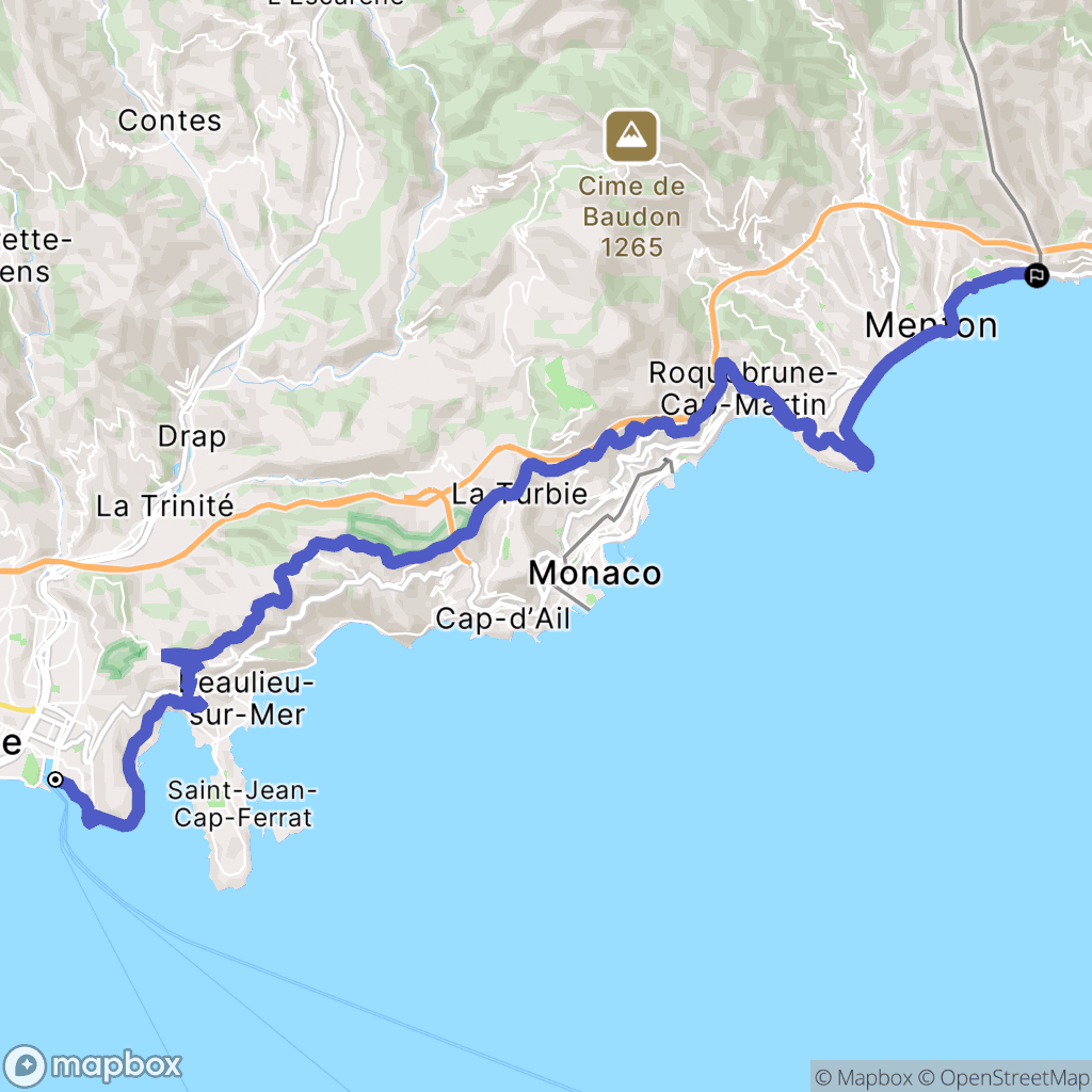 Nice : carte du parcours de randonnée - France
